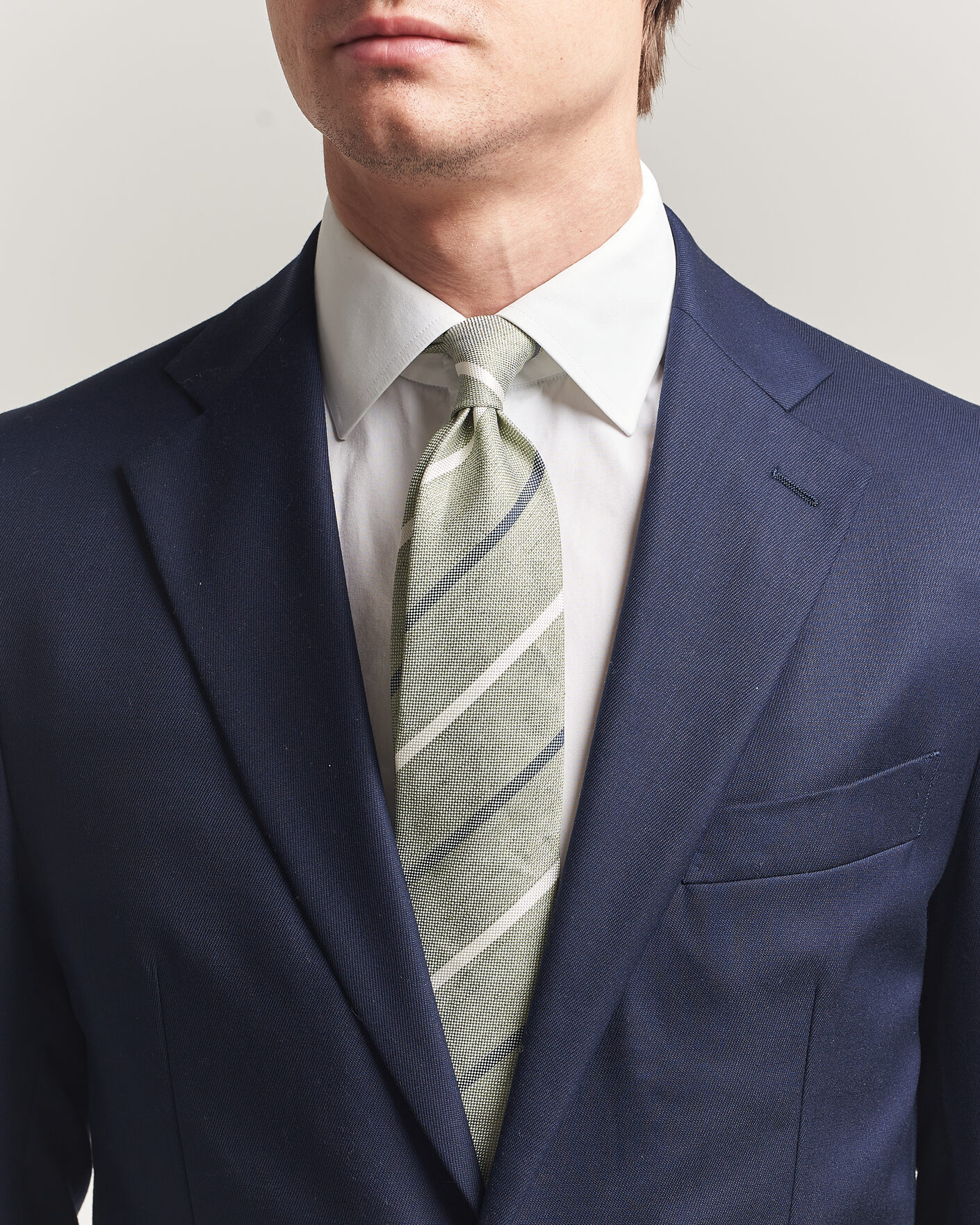 Herre | Slips | Amanda Christensen | Silk/Linen 8cm Striped Tie Green