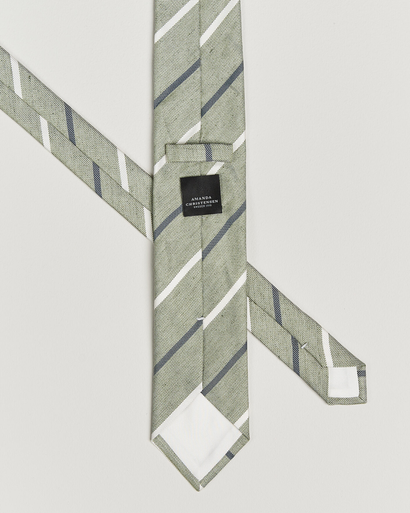 Herre | Slips | Amanda Christensen | Silk/Linen 8cm Striped Tie Green