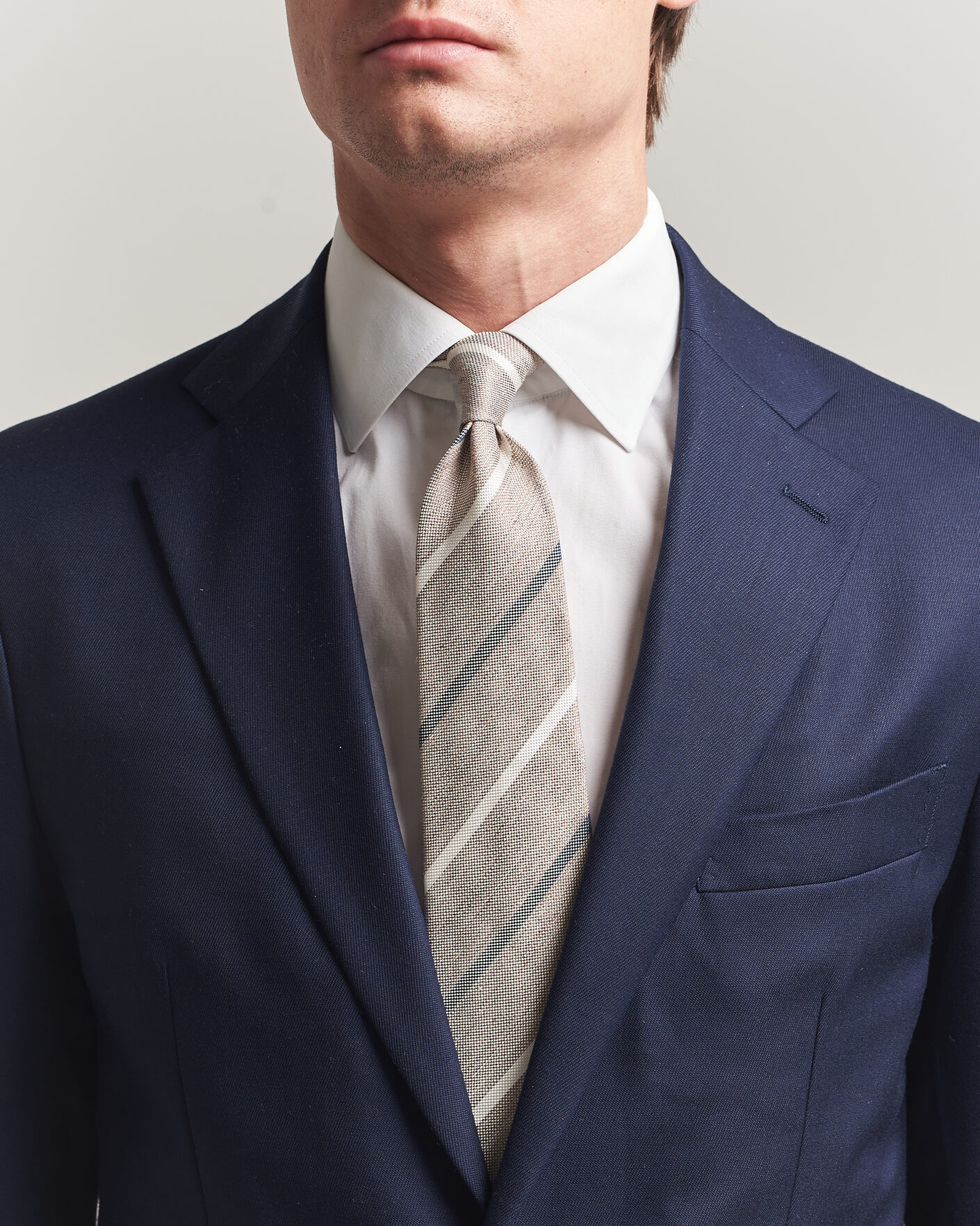 Herre | Slips | Amanda Christensen | Silk/Linen 8cm Striped Tie Brown