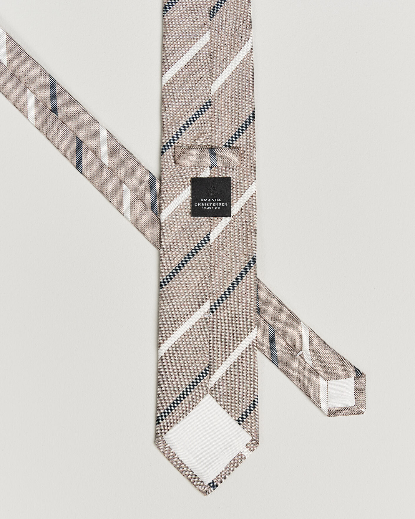 Herre | Slips | Amanda Christensen | Silk/Linen 8cm Striped Tie Brown
