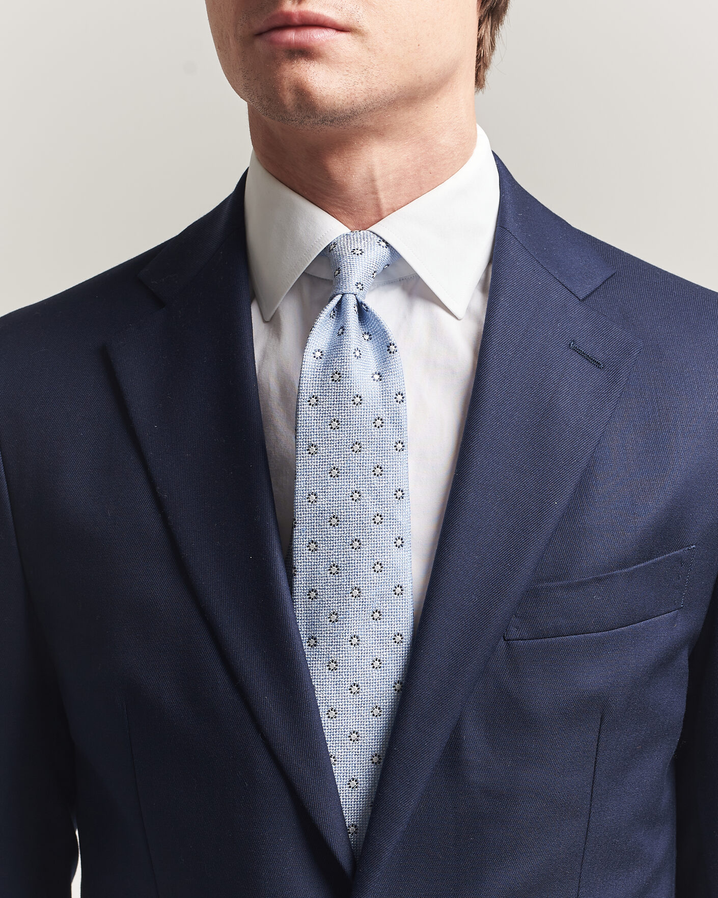Herre | Slips | Amanda Christensen | Silk/Linen 8cm Flower Tie Blue