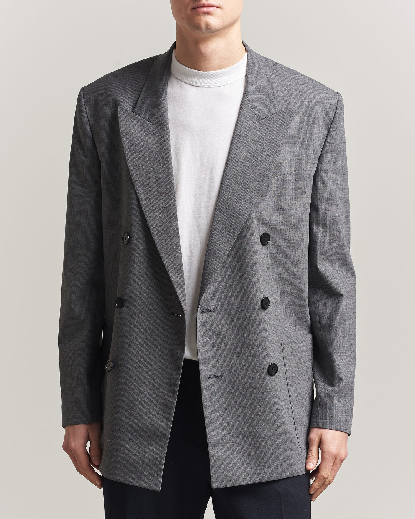 Herre | Blazere & jakker | Filippa K | Michael Wool Pinstriped Double Breasted Blazer Mid Grey