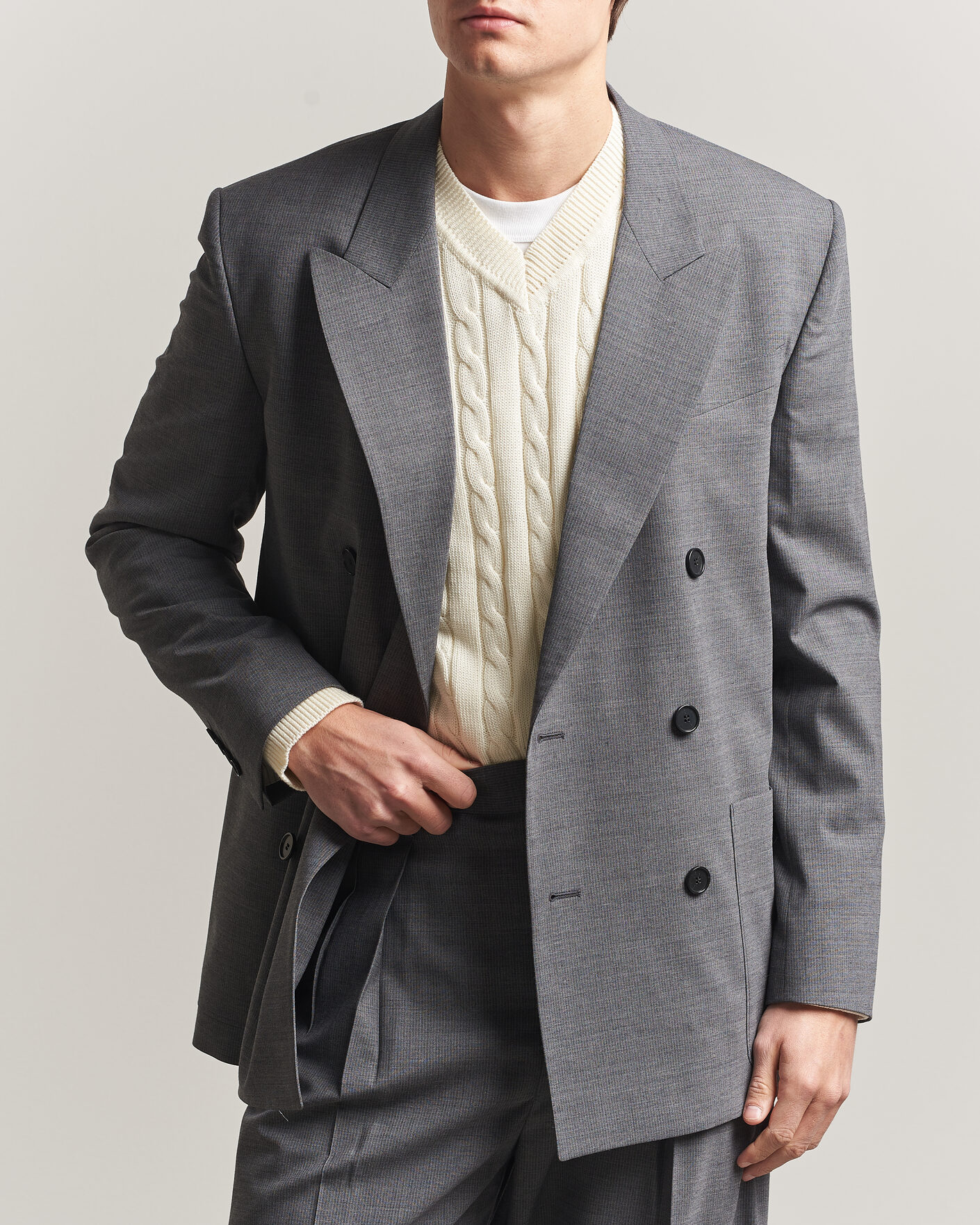 Herre | Blazere & jakker | Filippa K | Michael Wool Pinstriped Double Breasted Blazer Mid Grey