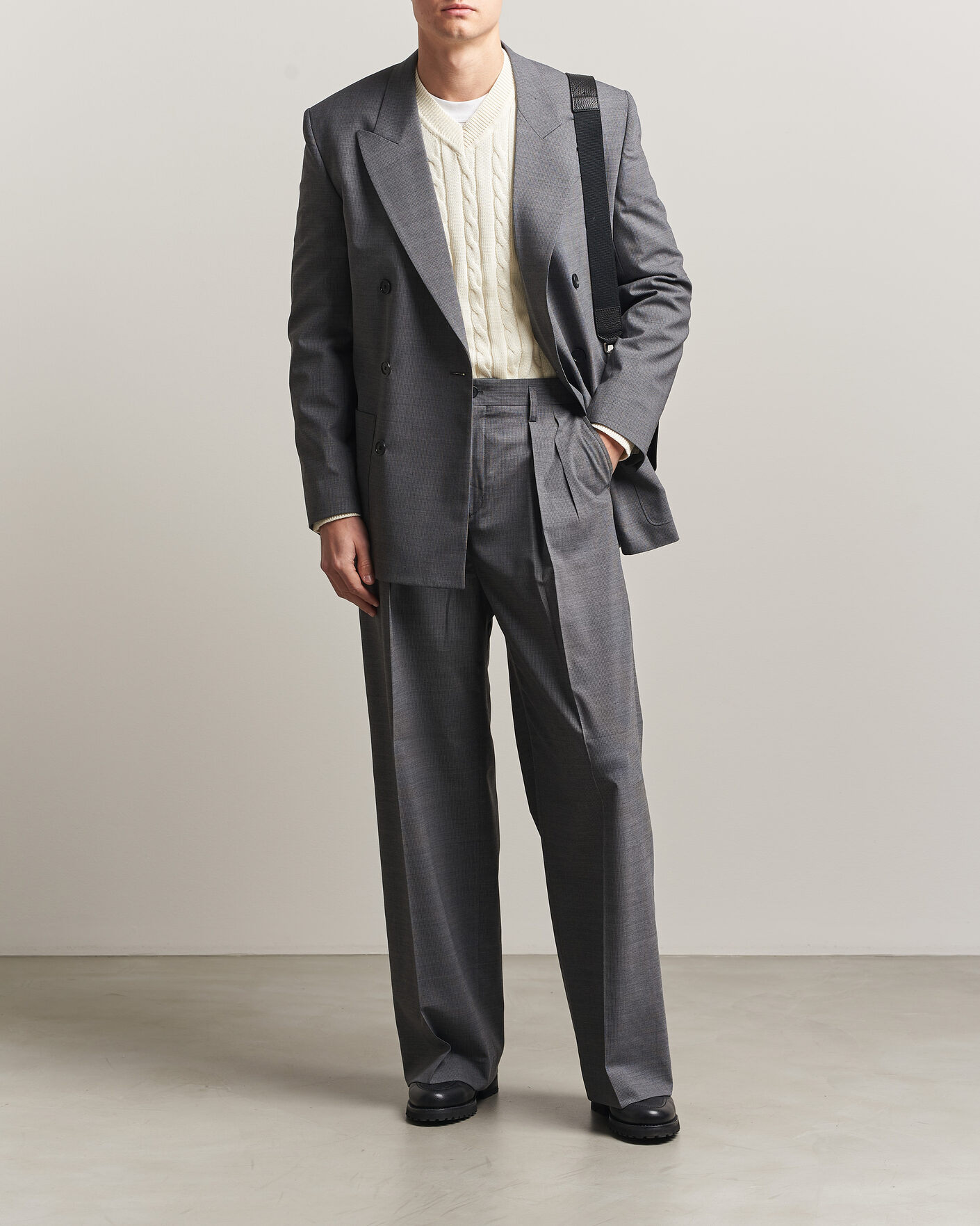 Herre | Bukser | Filippa K | Milo Wide Wool Pinstriped Trousers Mid Grey