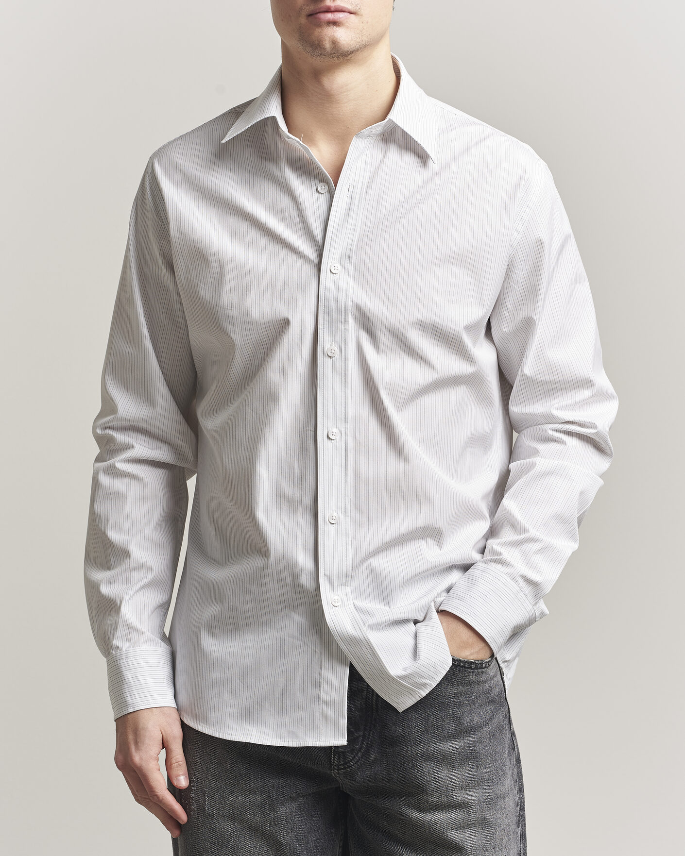 Herre | Skjorter | Filippa K | Cotton Poplin Striped Shirt White/Black