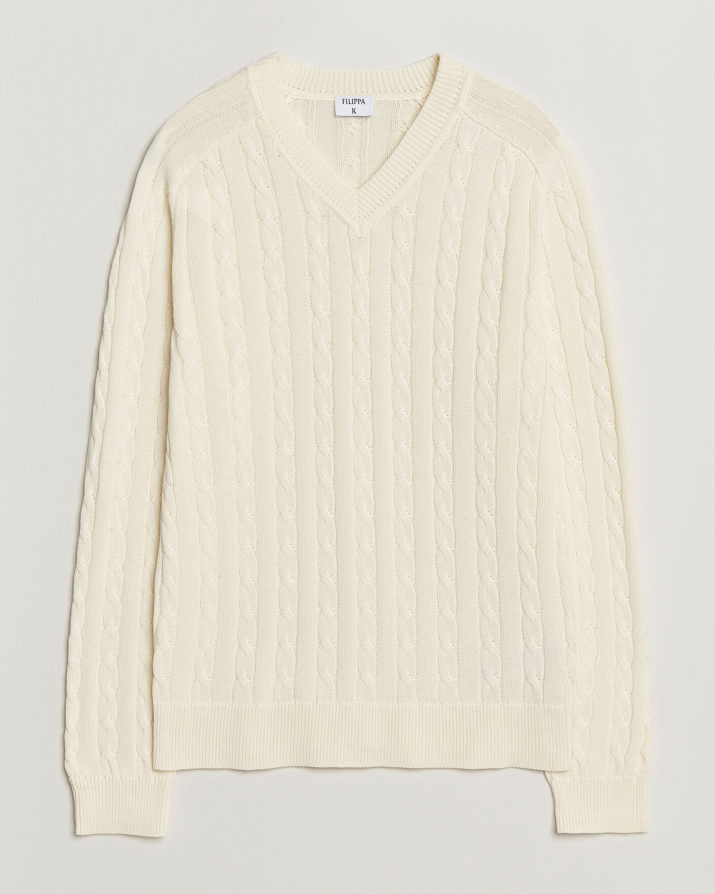 Herre | Trøjer | Filippa K | Cotton Cable V-Neck Sweater Calico White