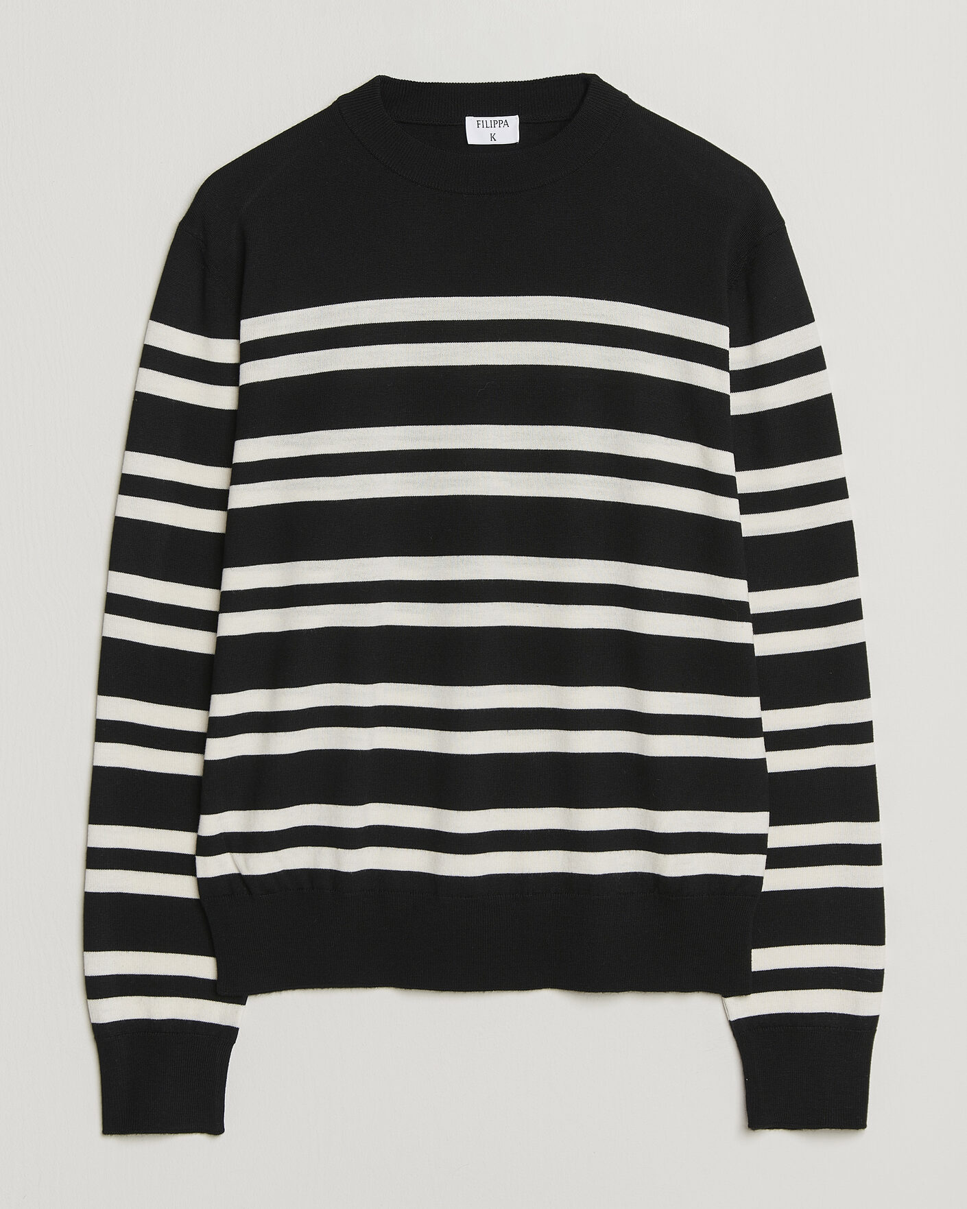 Herre | Trøjer | Filippa K | Merino Knitted Striped Sweater Black/White