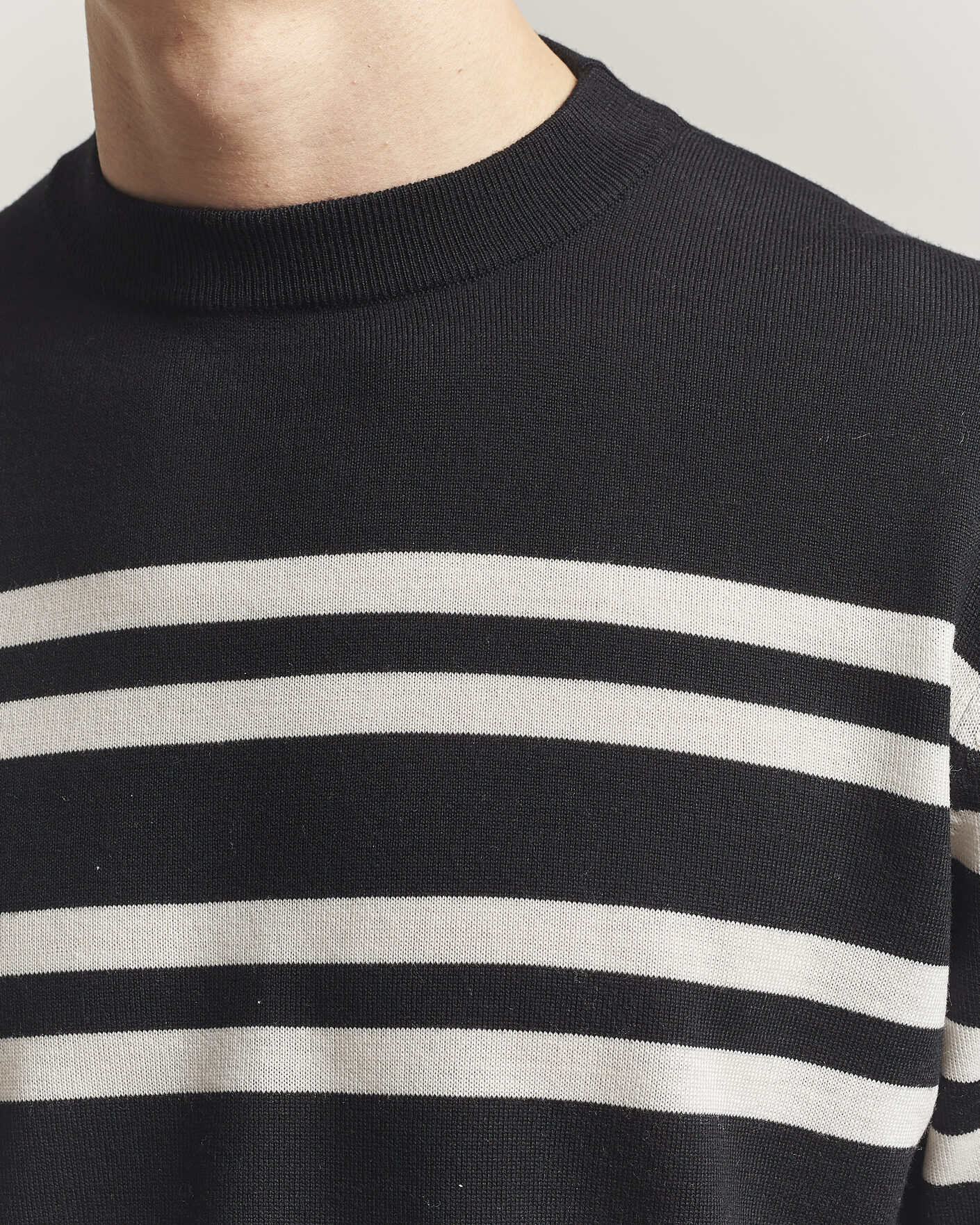 Herre | Trøjer | Filippa K | Merino Knitted Striped Sweater Black/White