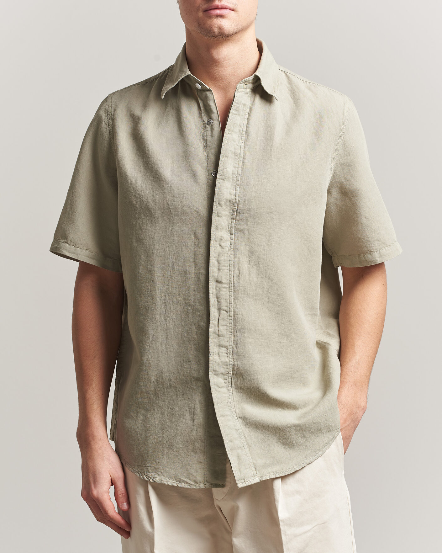 Herre | Skjorter | Filippa K | Cotton/Linen Short Sleeve Shirt Light Green
