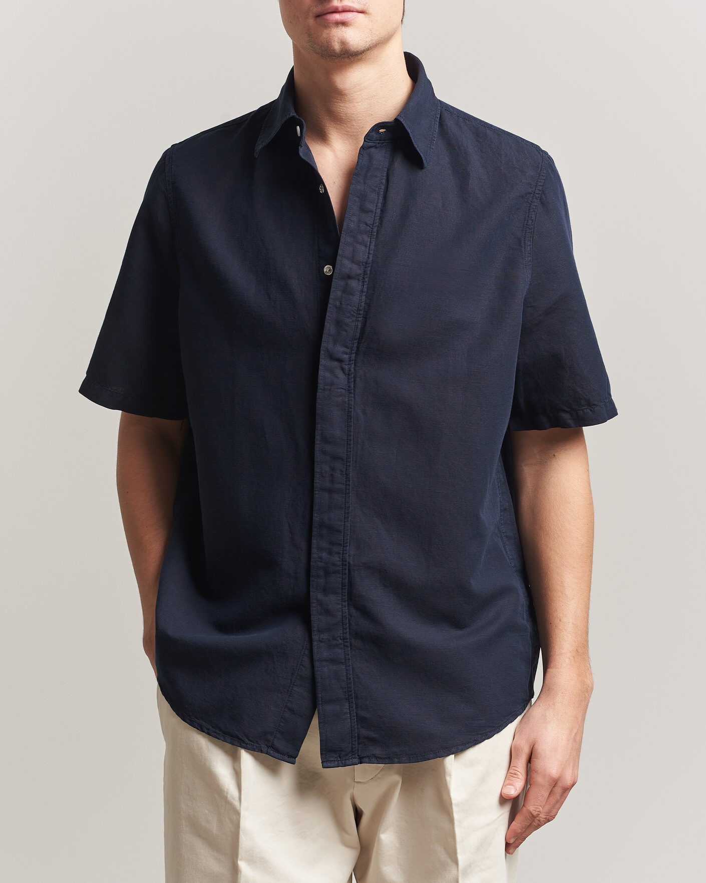 Herre | Skjorter | Filippa K | Cotton/Linen Short Sleeve Shirt Navy