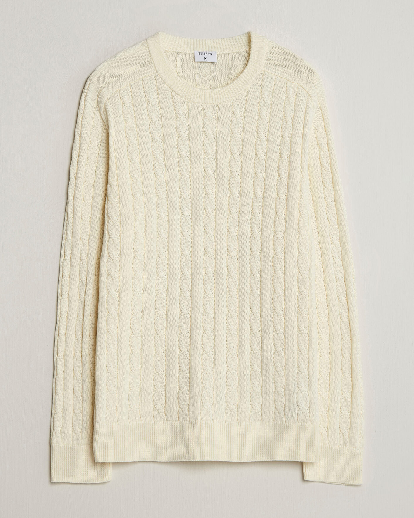 Herre | Trøjer | Filippa K | Cotton Cable Crew Neck Sweater Calico White