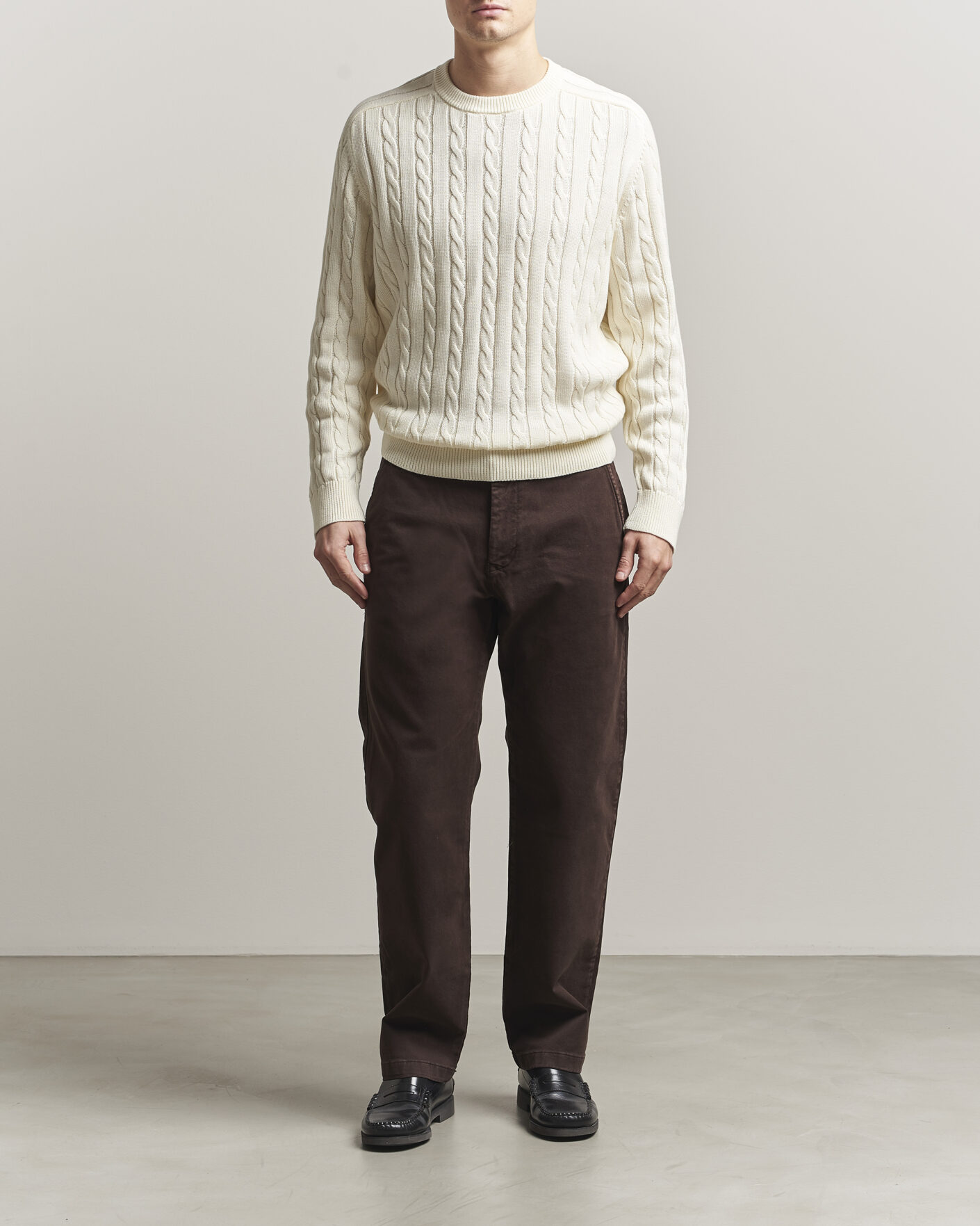 Herre | Trøjer | Filippa K | Cotton Cable Crew Neck Sweater Calico White