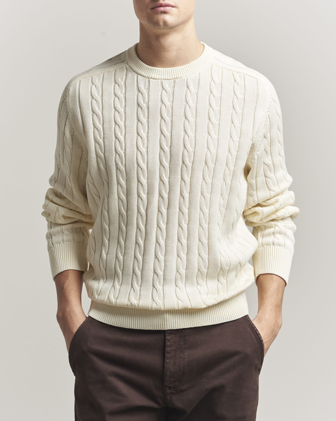 Herre | Trøjer | Filippa K | Cotton Cable Crew Neck Sweater Calico White