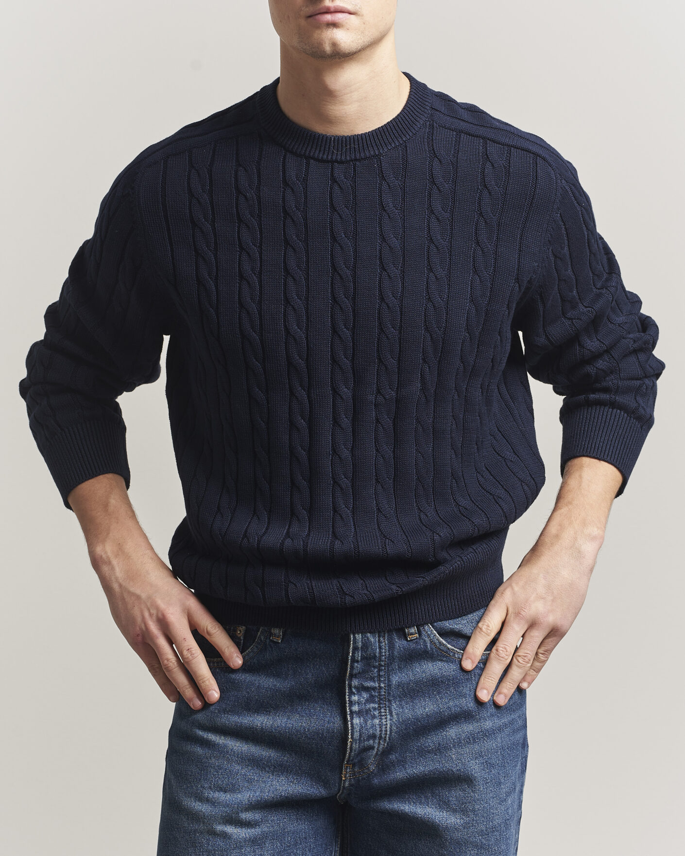 Herre | Trøjer | Filippa K | Cotton Cable Crew Neck Sweater Navy