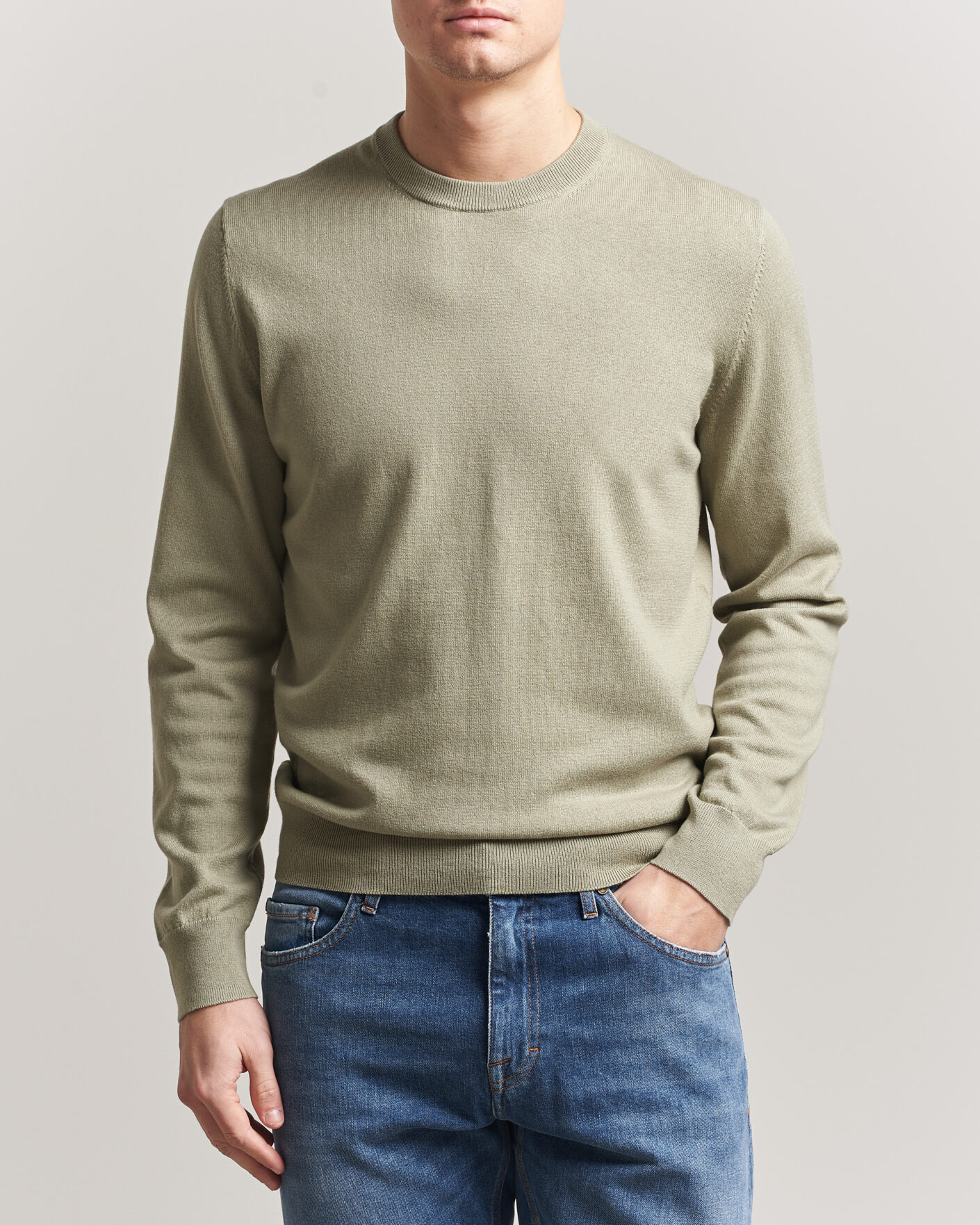 Herre | Trøjer | Filippa K | Cotton Merino Knitted Sweater Light Green