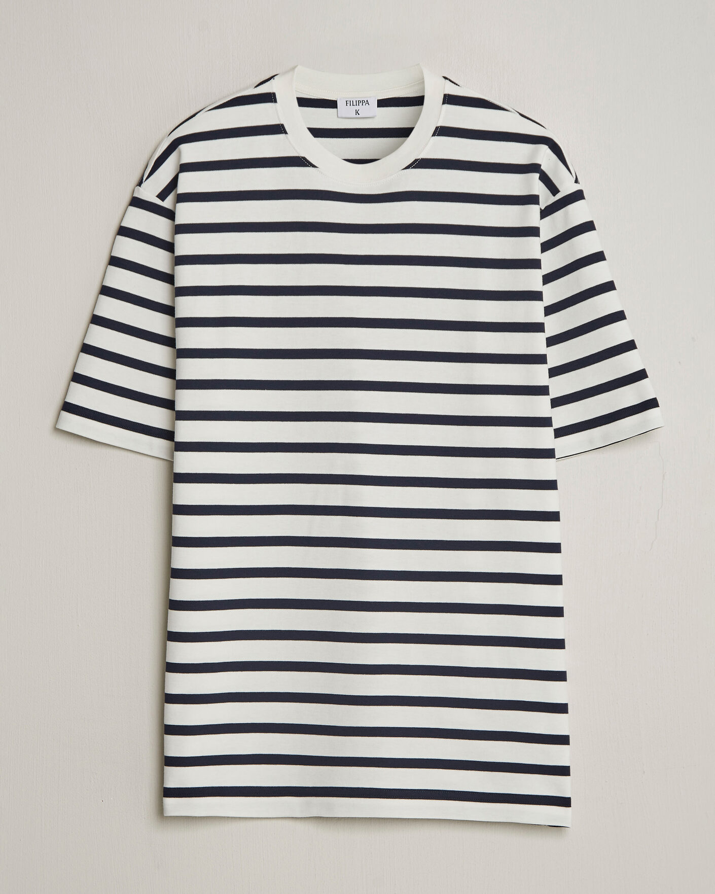 Herre | T-Shirts | Filippa K | Striped Crew Neck T-Shirt White/Navy