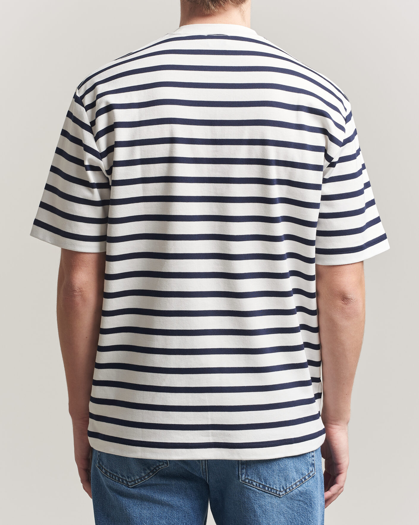 Herre | T-Shirts | Filippa K | Striped Crew Neck T-Shirt White/Navy