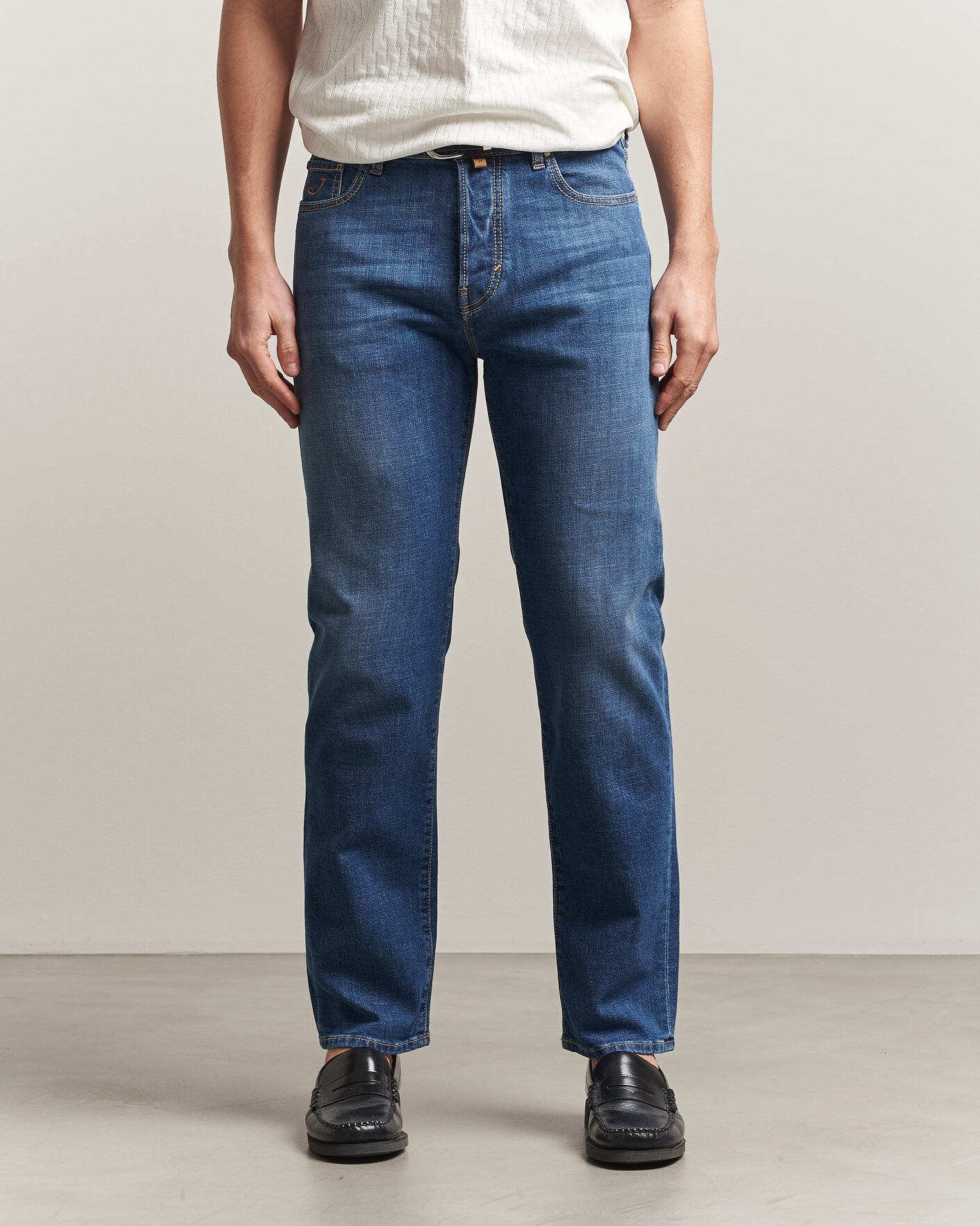 Herre | Bukser | Jacob Cohën | Edos Regular Straight Fit Stretch Jeans Mid Blue