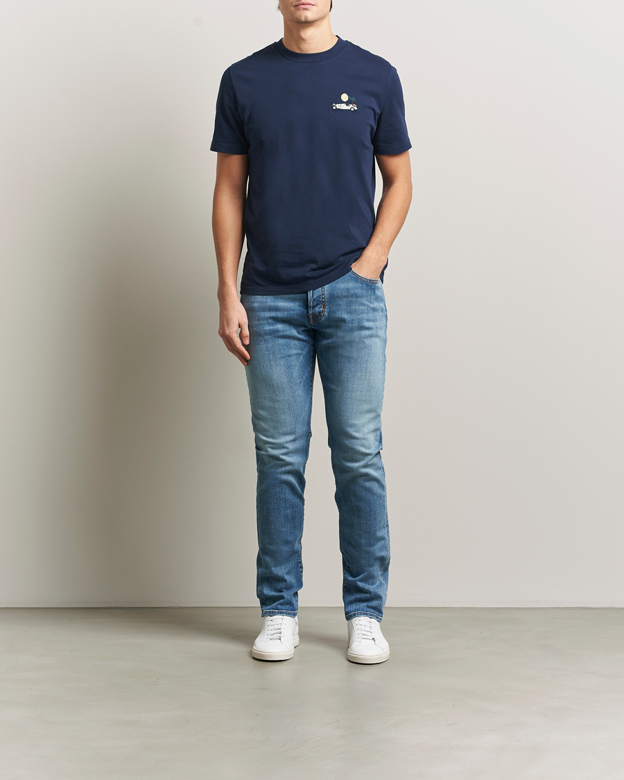 Herre | T-Shirts | Jacob Cohën | Cotton Logo T-Shirt Navy