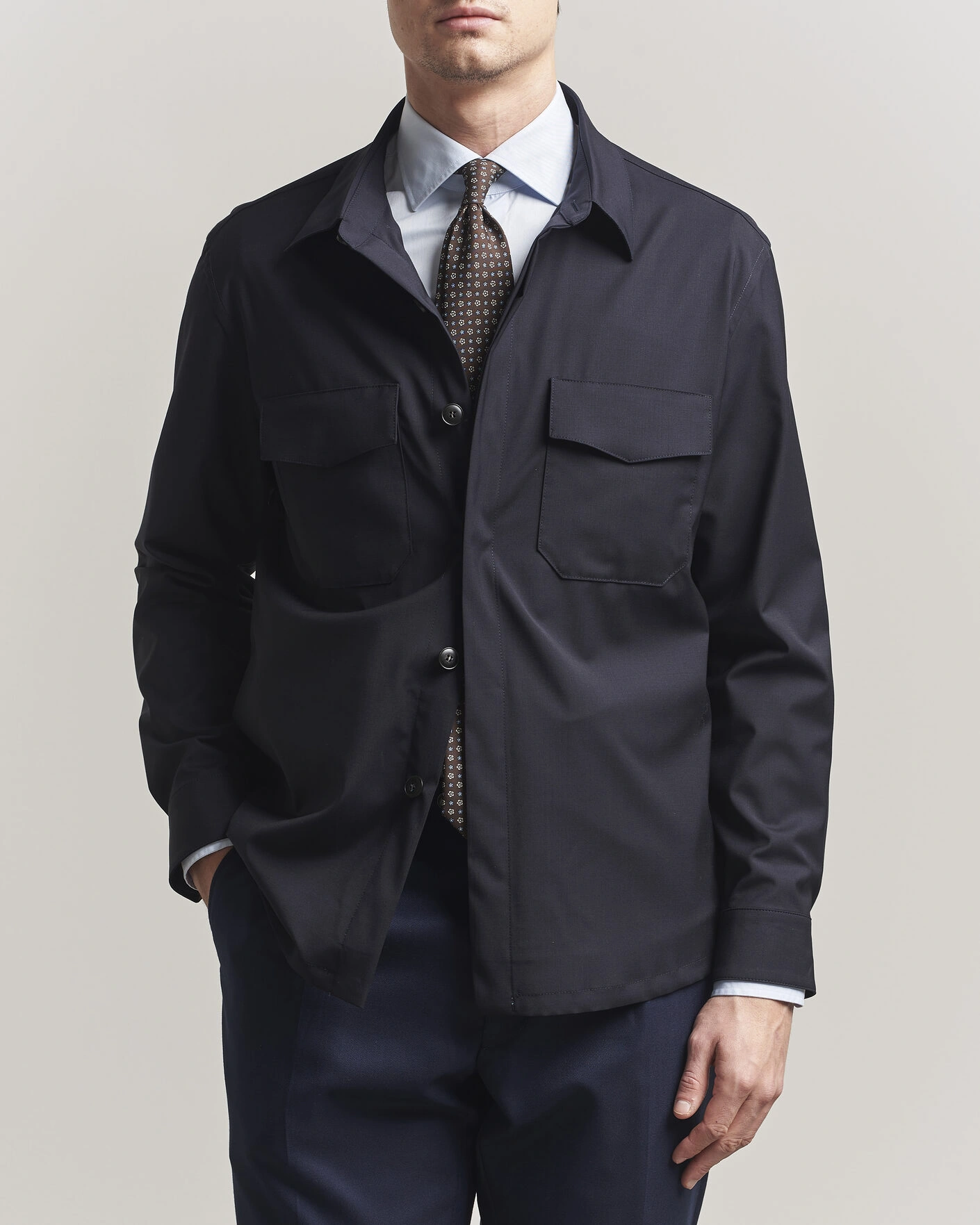 Herre | Skjorter | Canali | Travel Wool Overshirt Navy