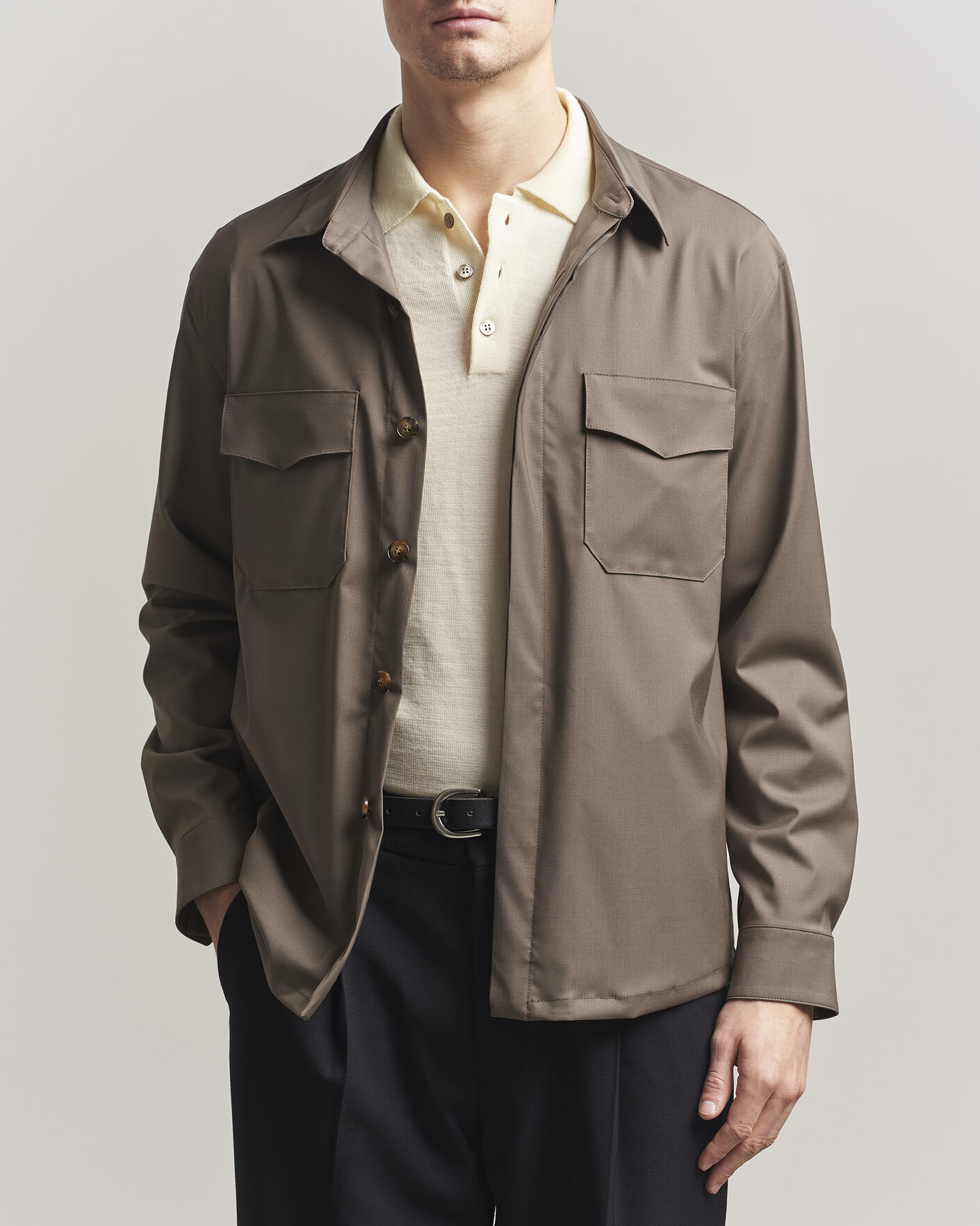 Herre | Skjorter | Canali | Travel Wool Overshirt Brown