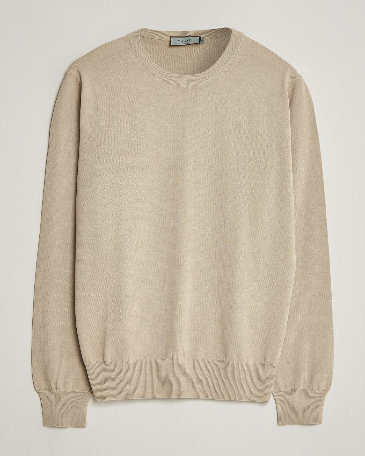 Herre | Trøjer | Canali | Cotton Crew Neck Pullover Beige