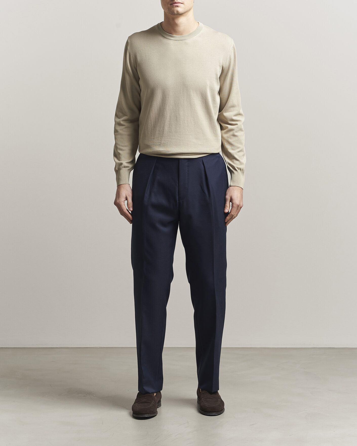 Herre | Trøjer | Canali | Cotton Crew Neck Pullover Beige
