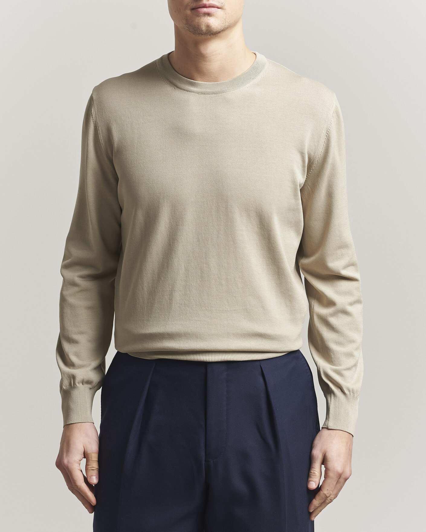Herre | Trøjer | Canali | Cotton Crew Neck Pullover Beige