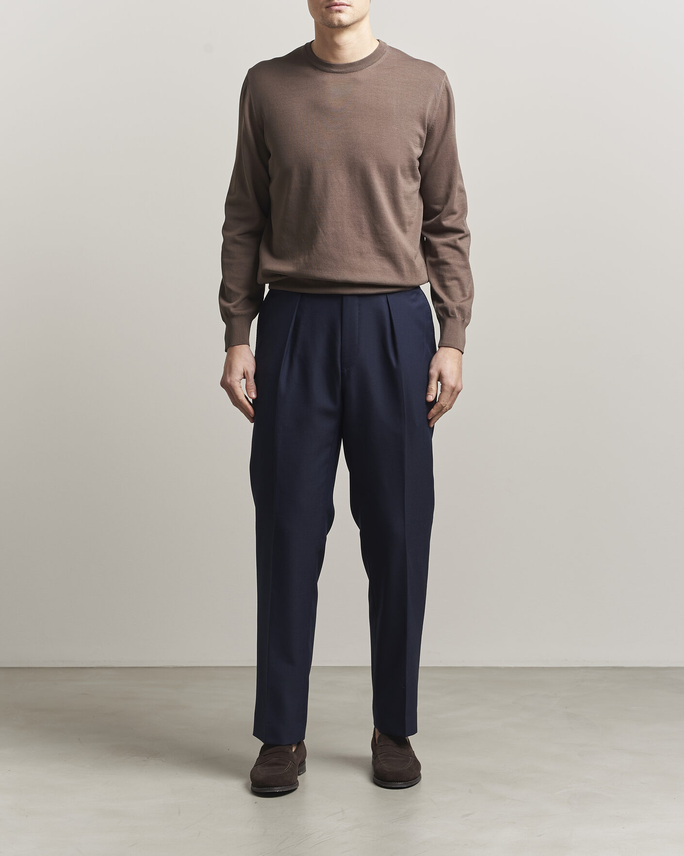 Herre | Trøjer | Canali | Cotton Crew Neck Pullover Brown