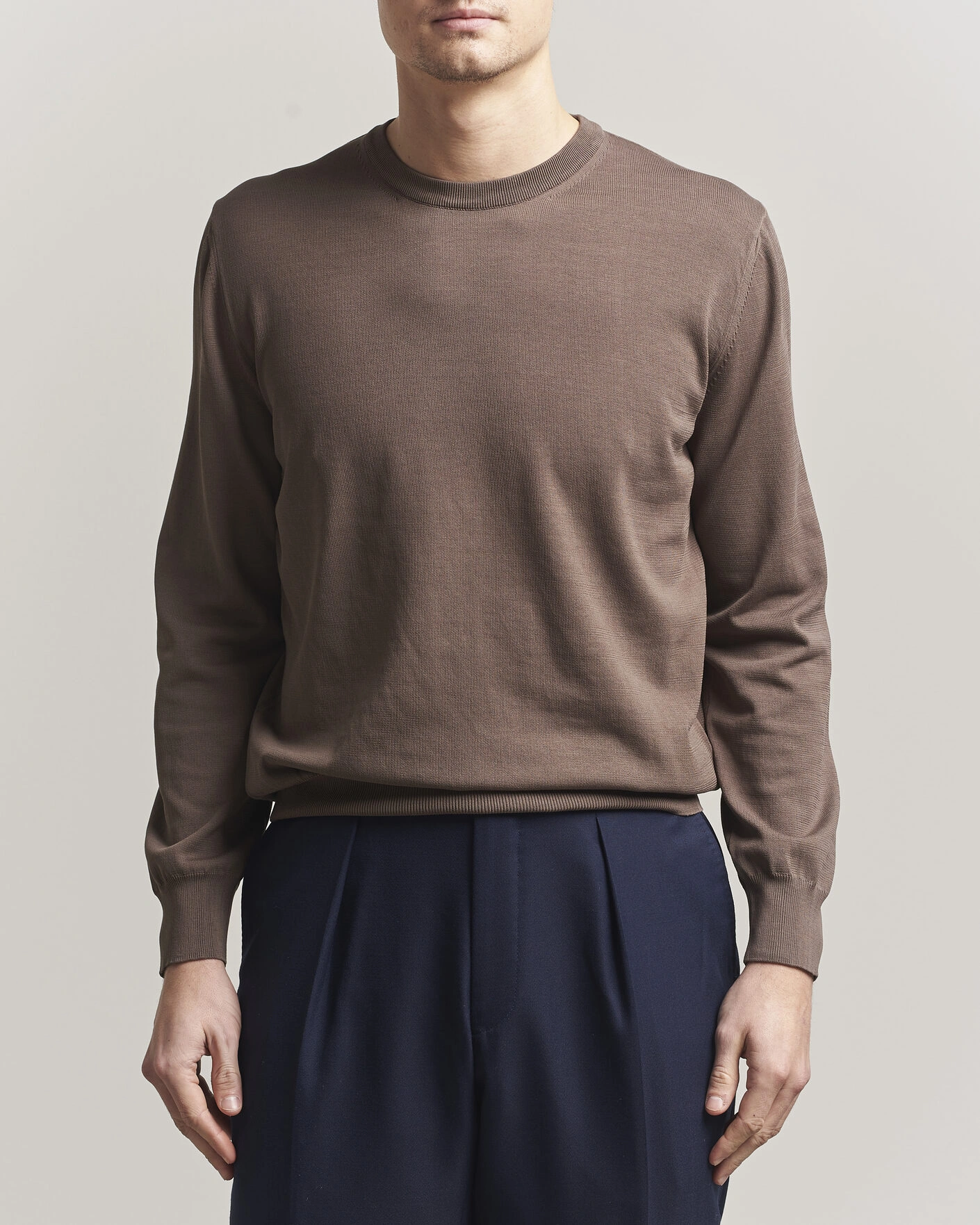 Herre | Trøjer | Canali | Cotton Crew Neck Pullover Brown