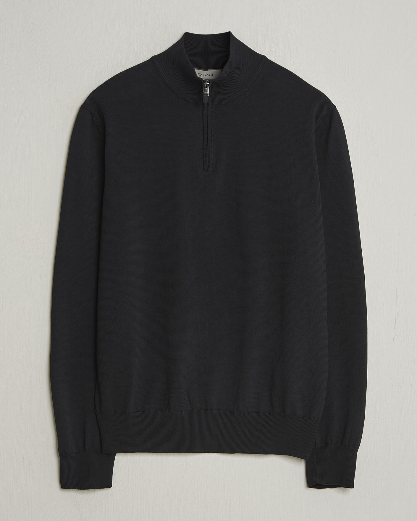 Herre | Trøjer | Canali | Cotton Half Zip Black