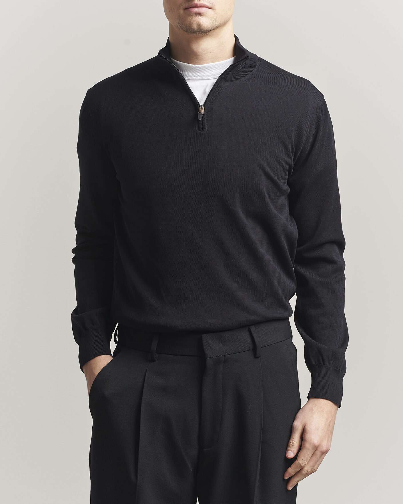 Herre | Trøjer | Canali | Cotton Half Zip Black
