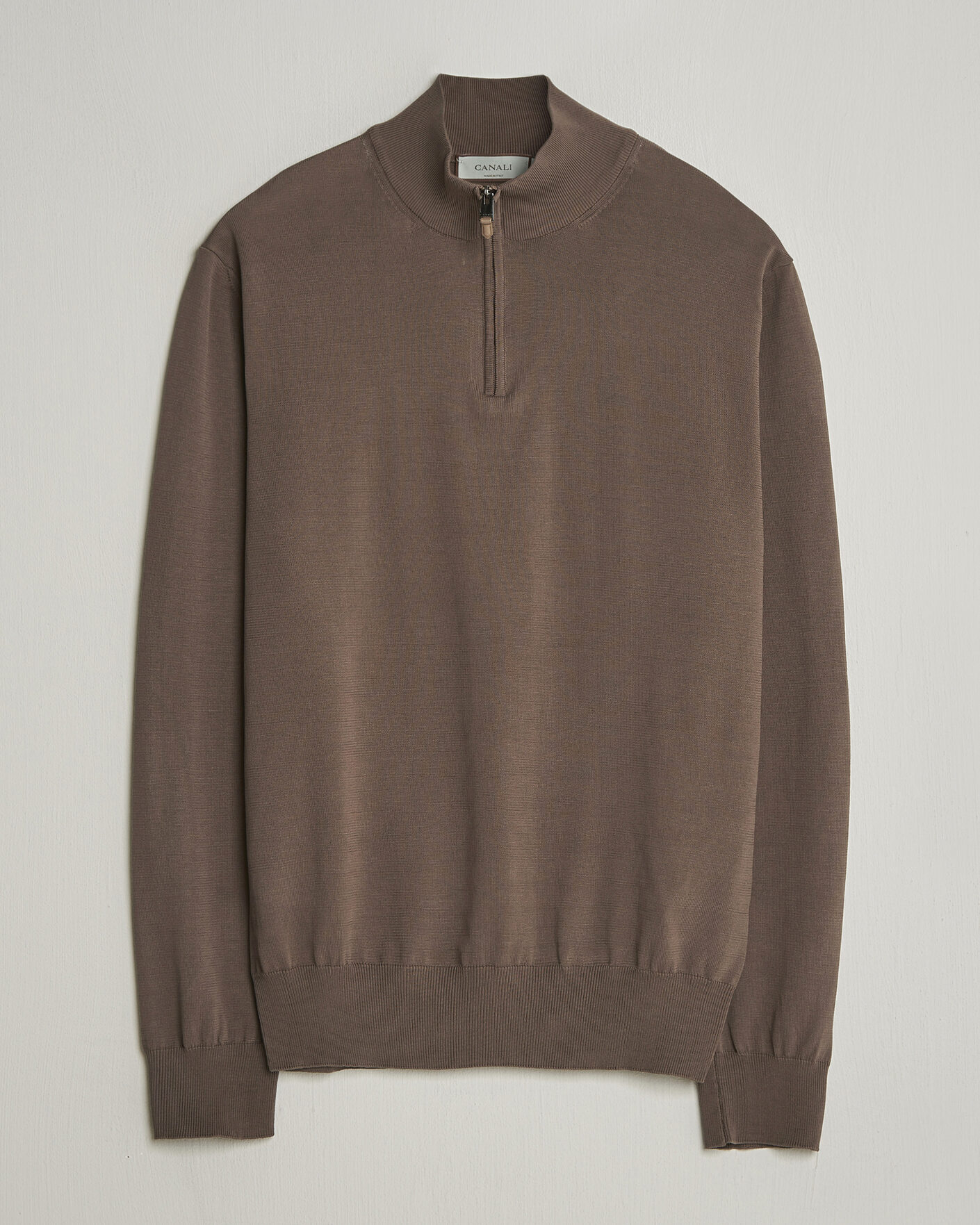 Herre | Trøjer | Canali | Cotton Half Zip Brown