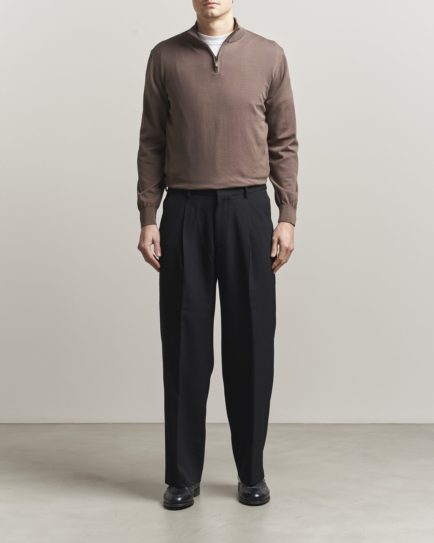 Herre | Trøjer | Canali | Cotton Half Zip Brown