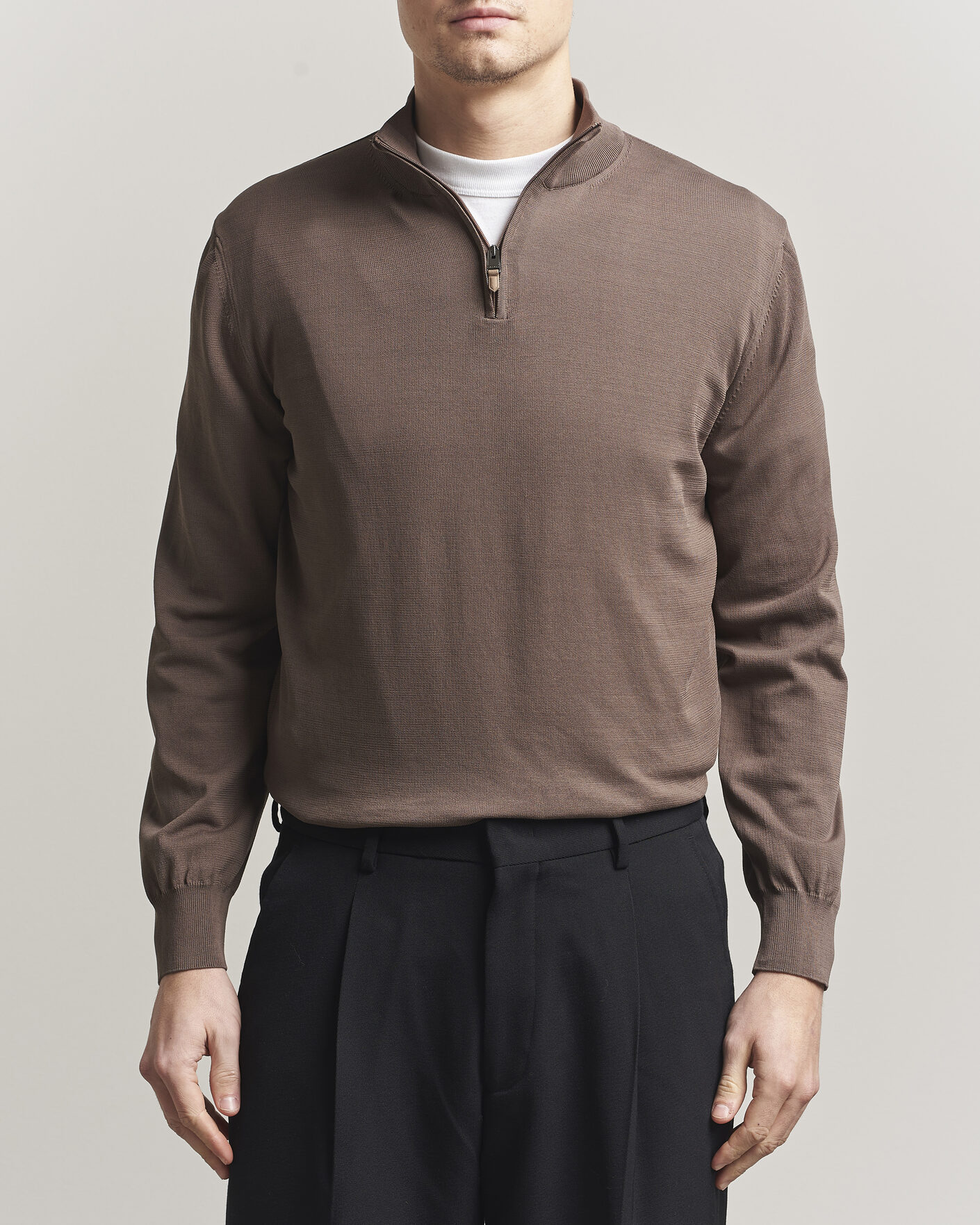 Herre | Trøjer | Canali | Cotton Half Zip Brown