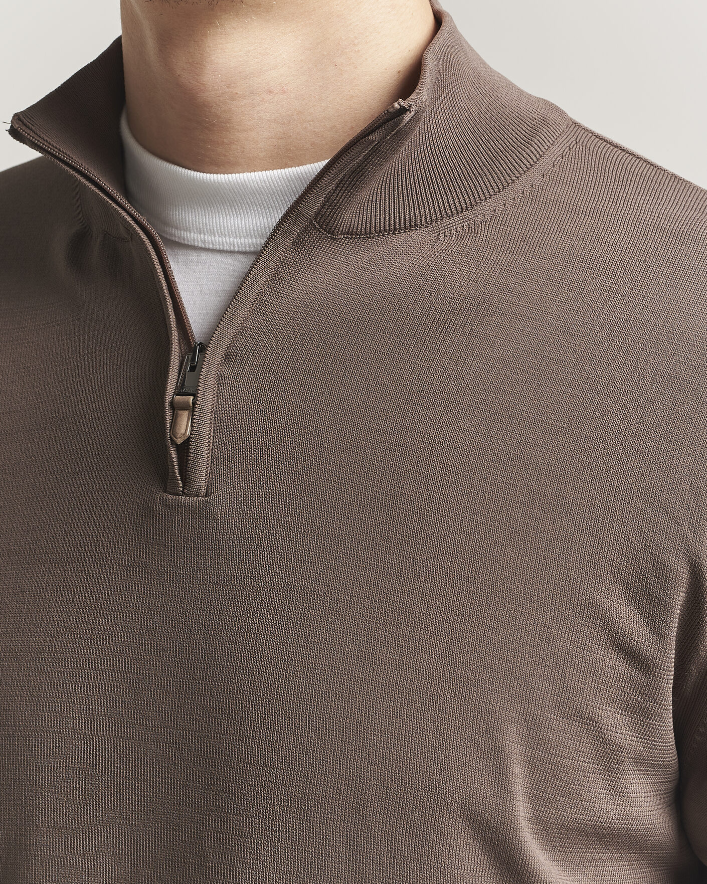 Herre | Trøjer | Canali | Cotton Half Zip Brown
