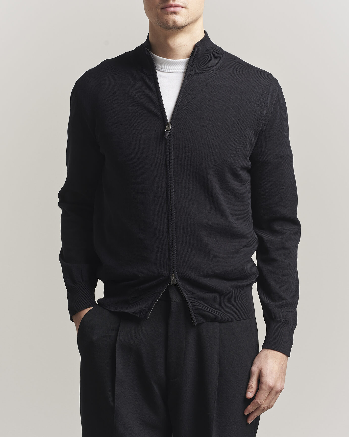Herre | Trøjer | Canali | Cotton Full Zip Black