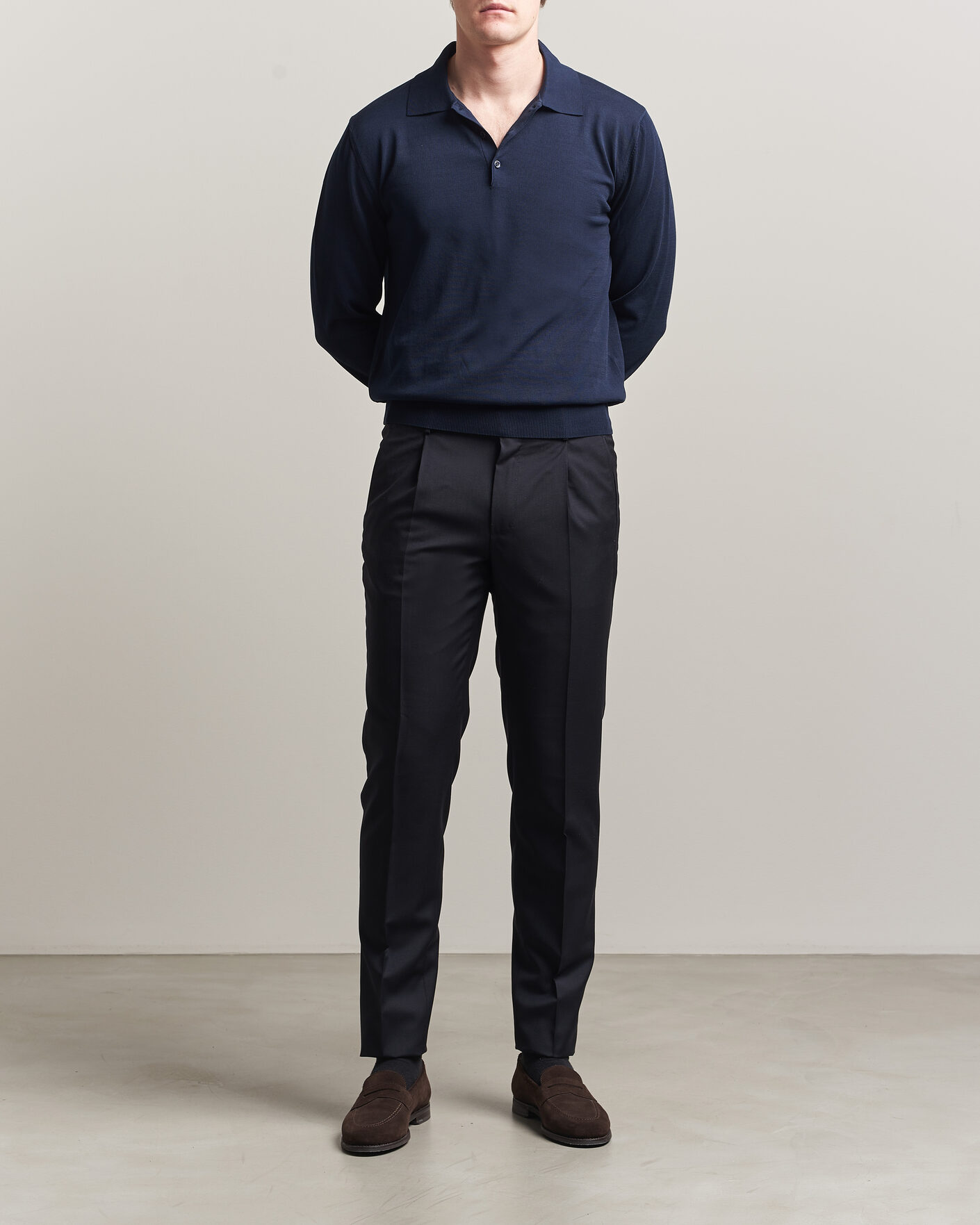 Herre | Trøjer | Canali | Cotton Long Sleeve Polo Navy