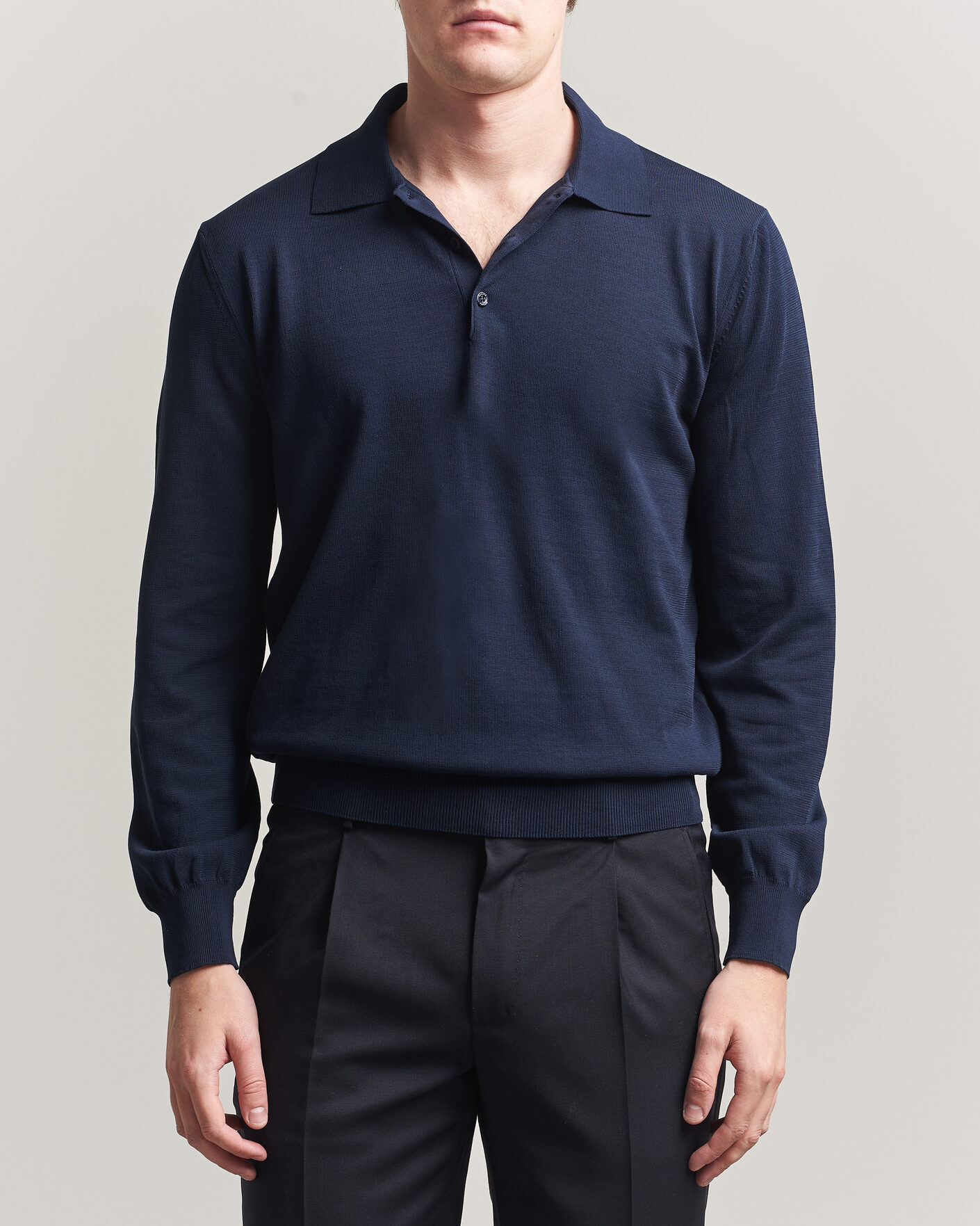 Herre | Trøjer | Canali | Cotton Long Sleeve Polo Navy