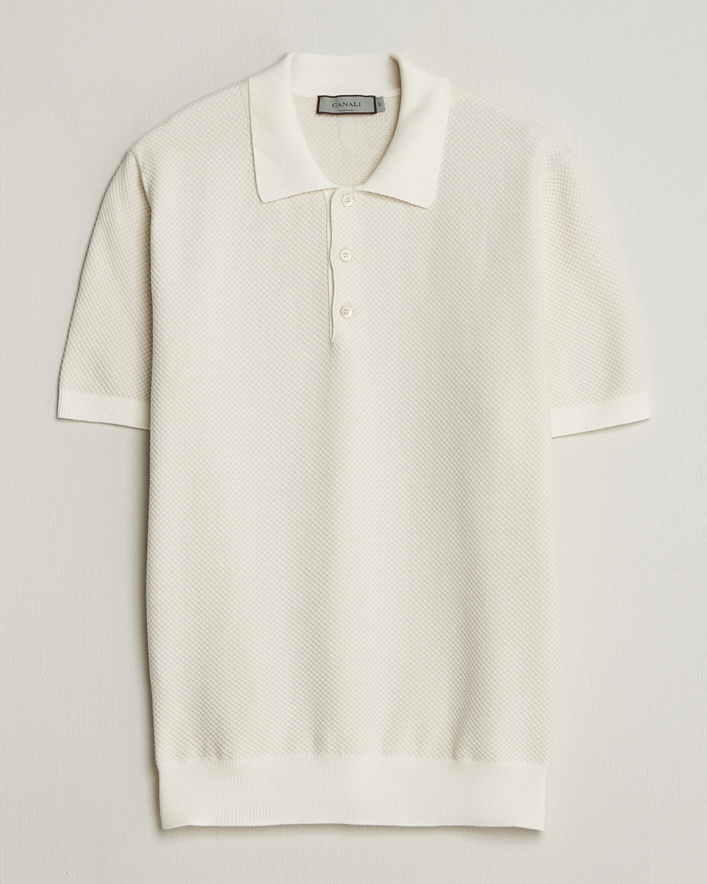 Herre | Polotrøjer | Canali | Textured Knit Short Sleeve Polo Off White