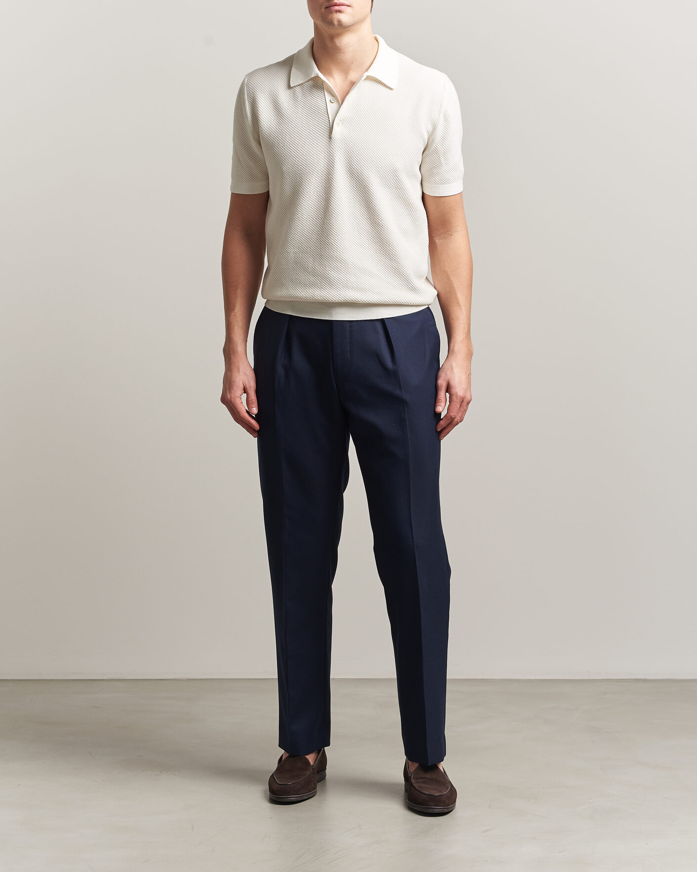 Herre | Polotrøjer | Canali | Textured Knit Short Sleeve Polo Off White