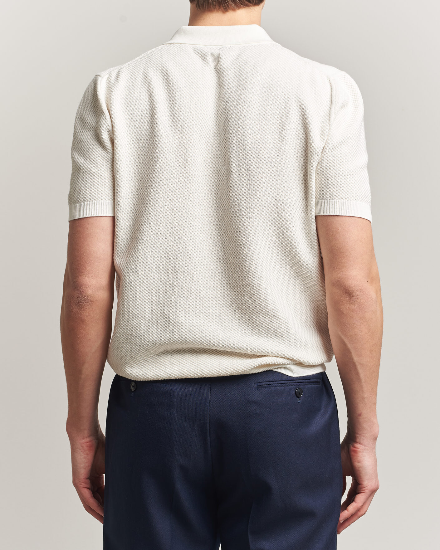 Herre | Polotrøjer | Canali | Textured Knit Short Sleeve Polo Off White