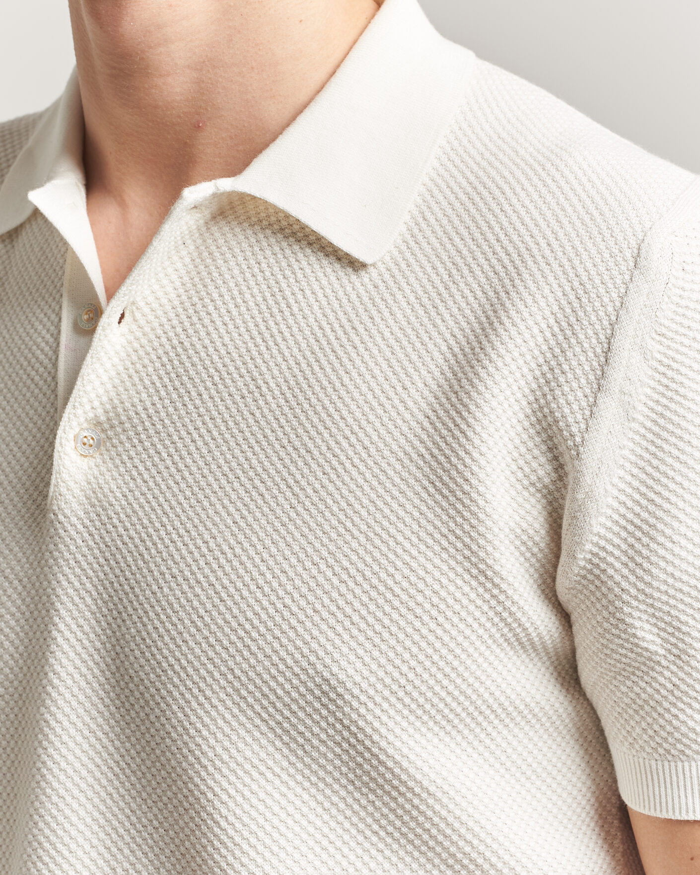 Herre | Polotrøjer | Canali | Textured Knit Short Sleeve Polo Off White