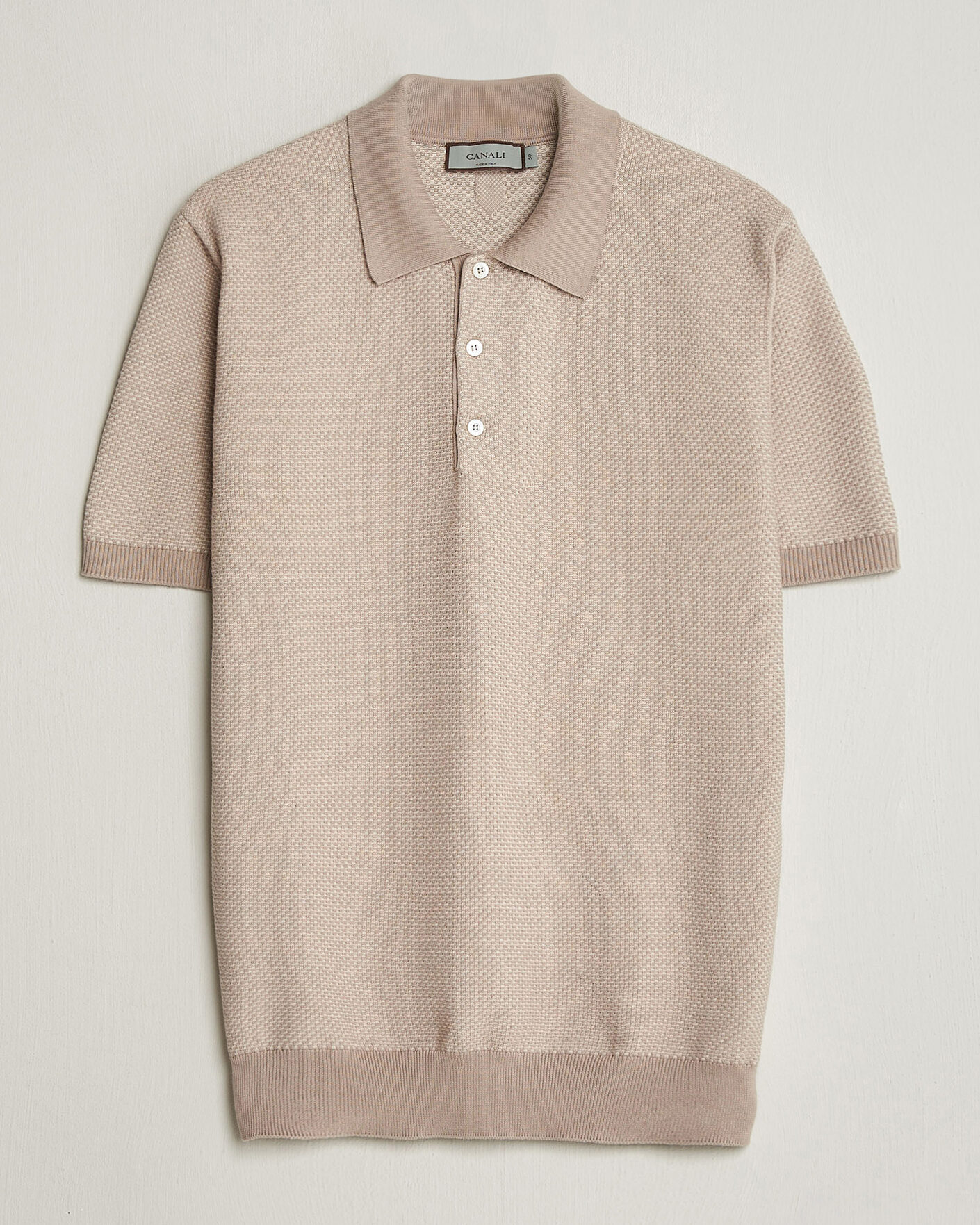 Herre | Polotrøjer | Canali | Textured Knit Short Sleeve Polo Light Beige