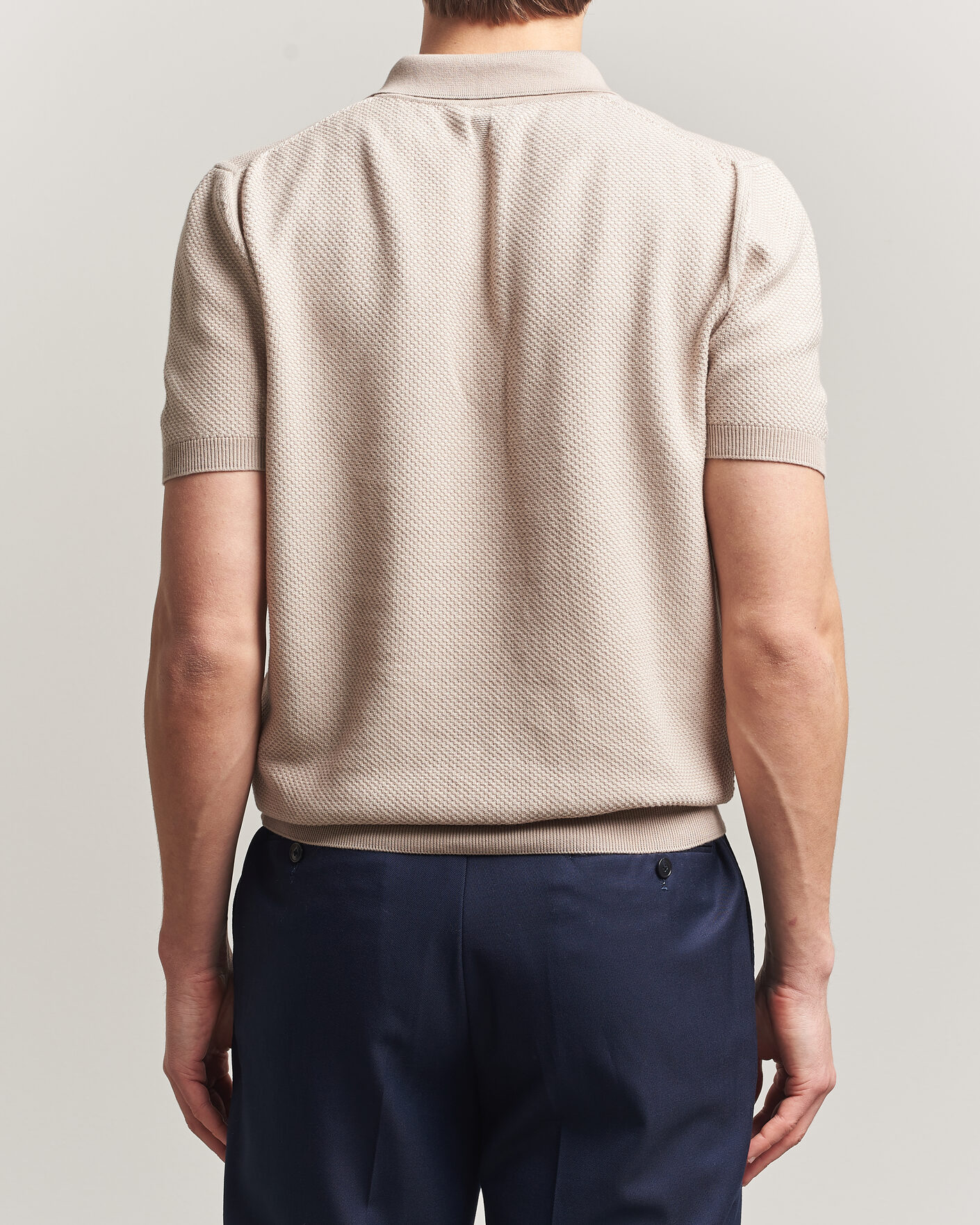 Herre | Polotrøjer | Canali | Textured Knit Short Sleeve Polo Light Beige