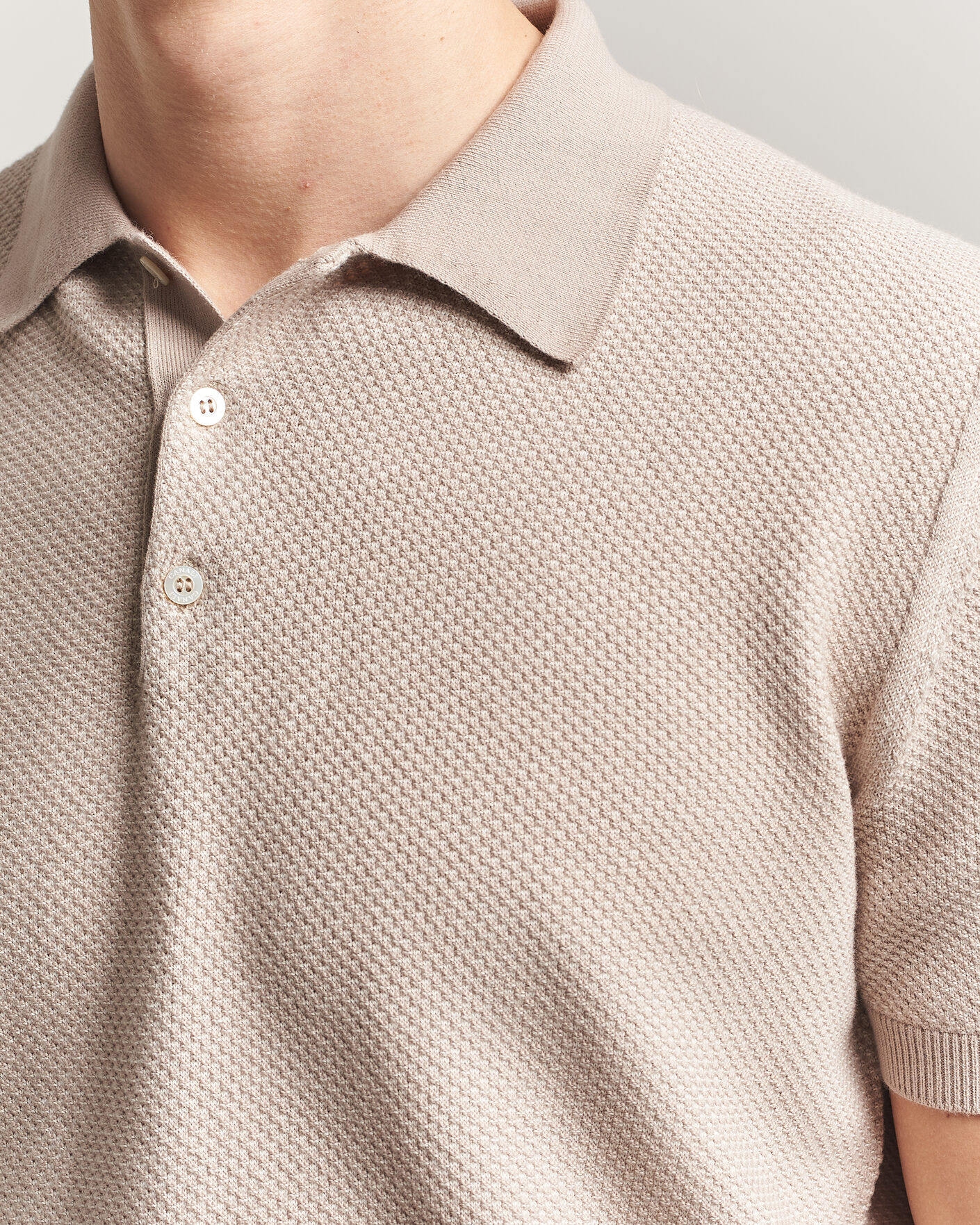 Herre | Polotrøjer | Canali | Textured Knit Short Sleeve Polo Light Beige