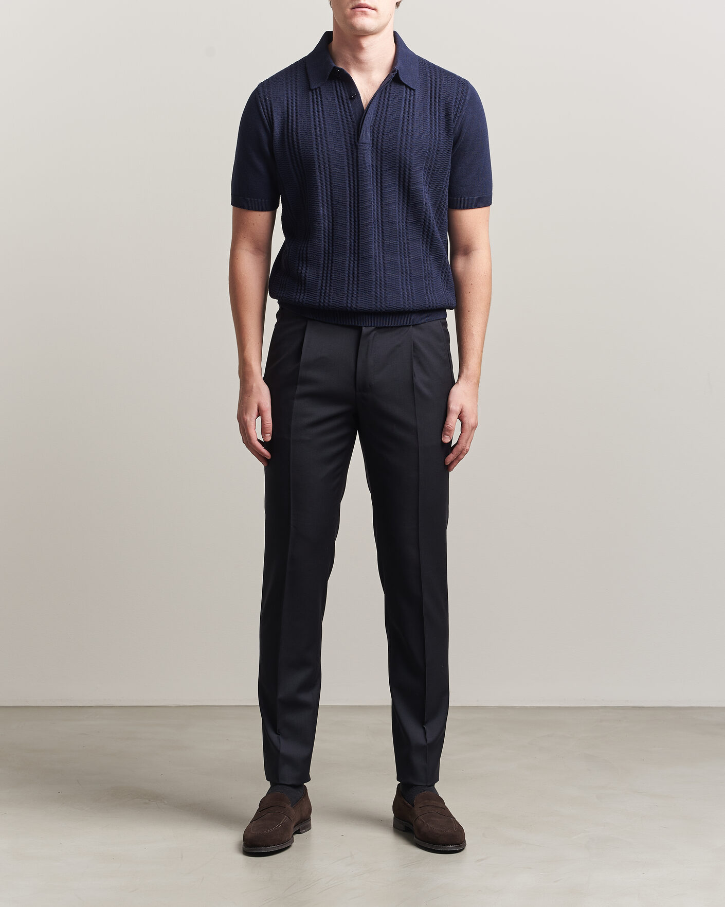 Herre | Polotrøjer | Canali | Jacquard Short Sleeve Polo Navy