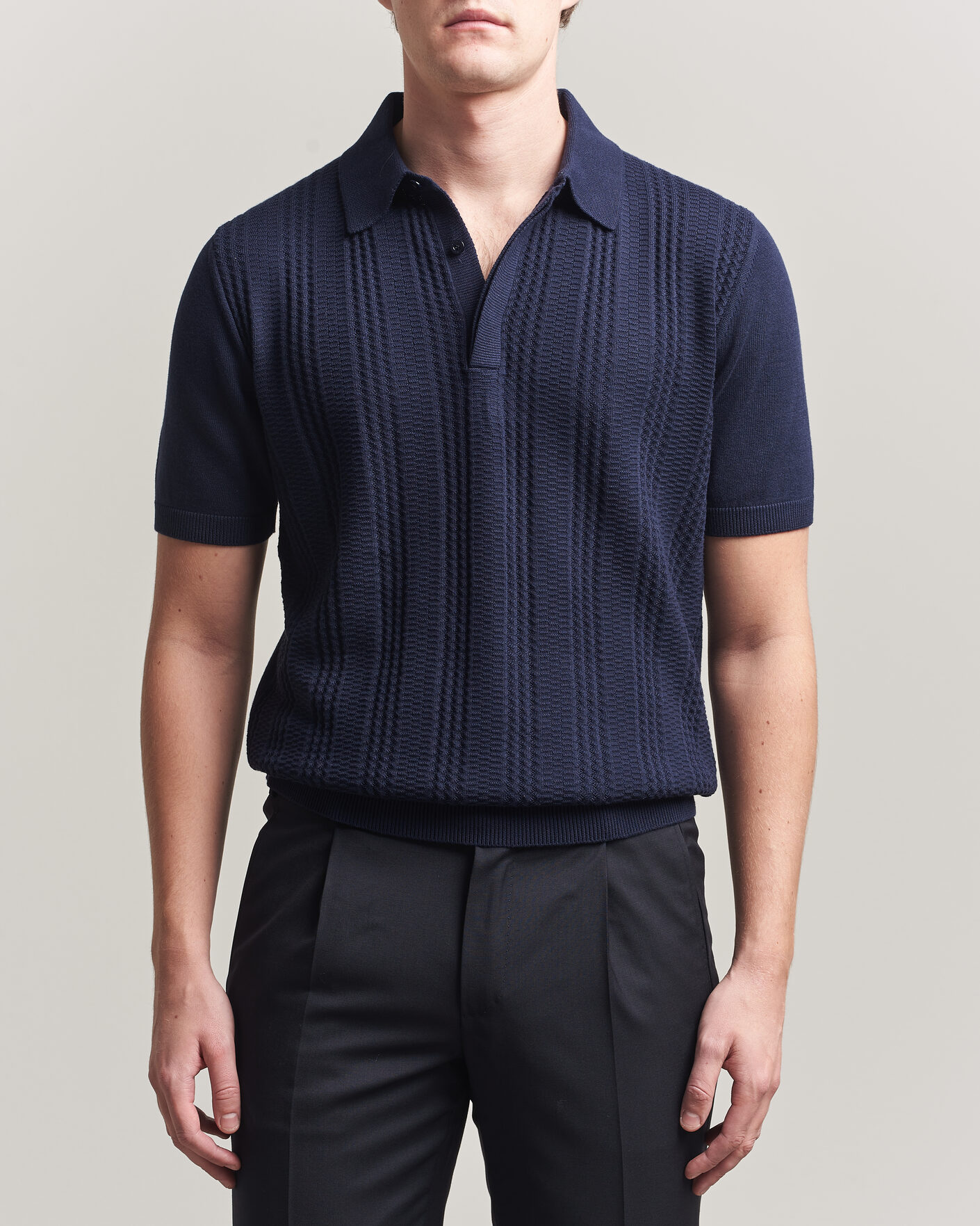 Herre | Polotrøjer | Canali | Jacquard Short Sleeve Polo Navy