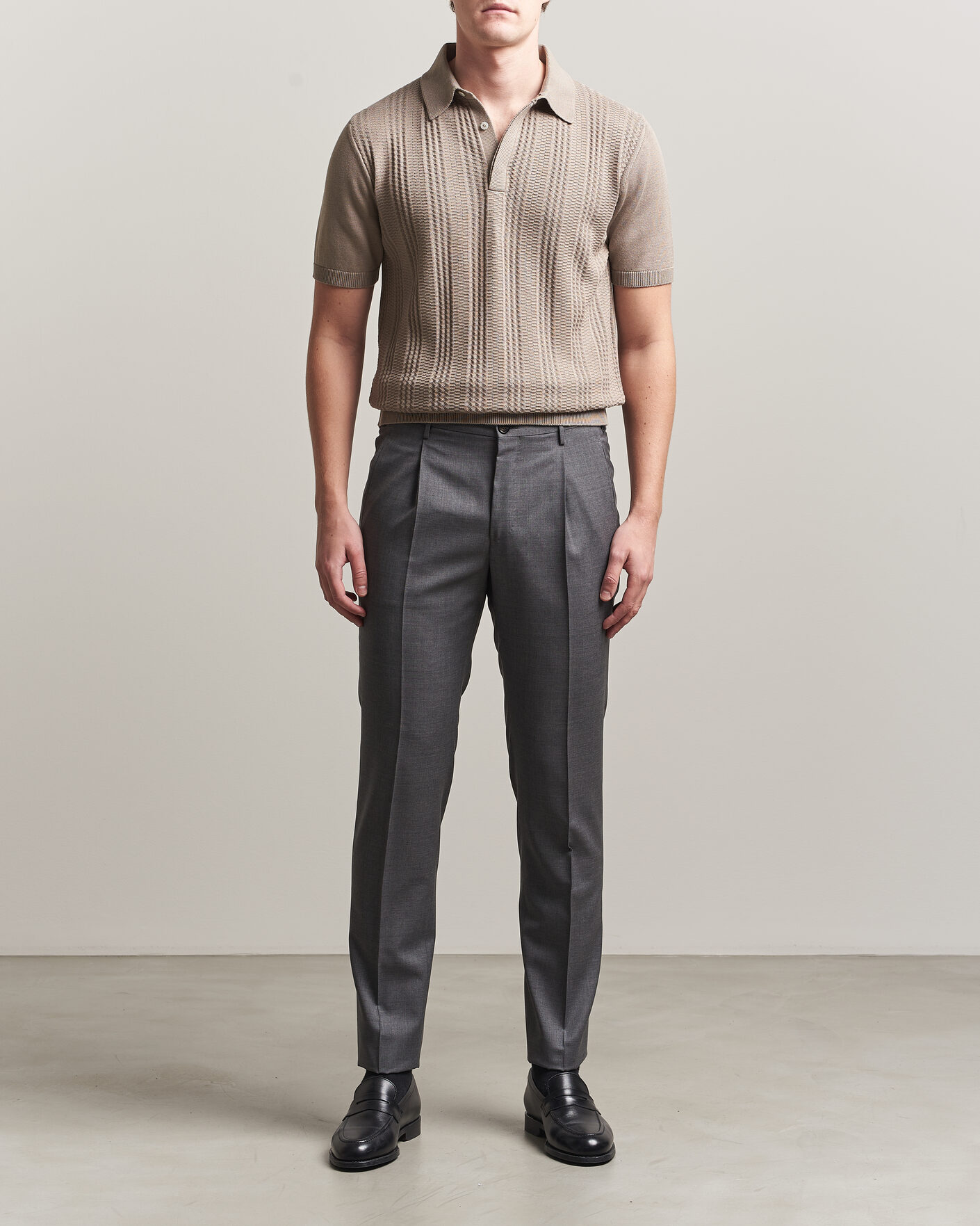 Herre | Polotrøjer | Canali | Jacquard Short Sleeve Polo Beige