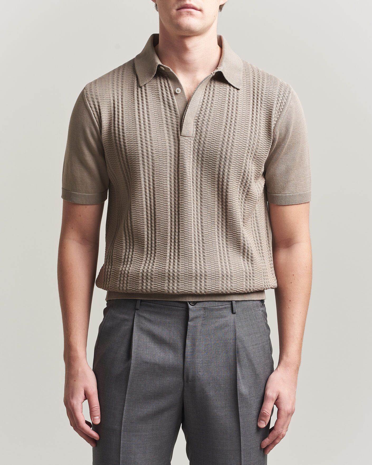 Herre | Polotrøjer | Canali | Jacquard Short Sleeve Polo Beige